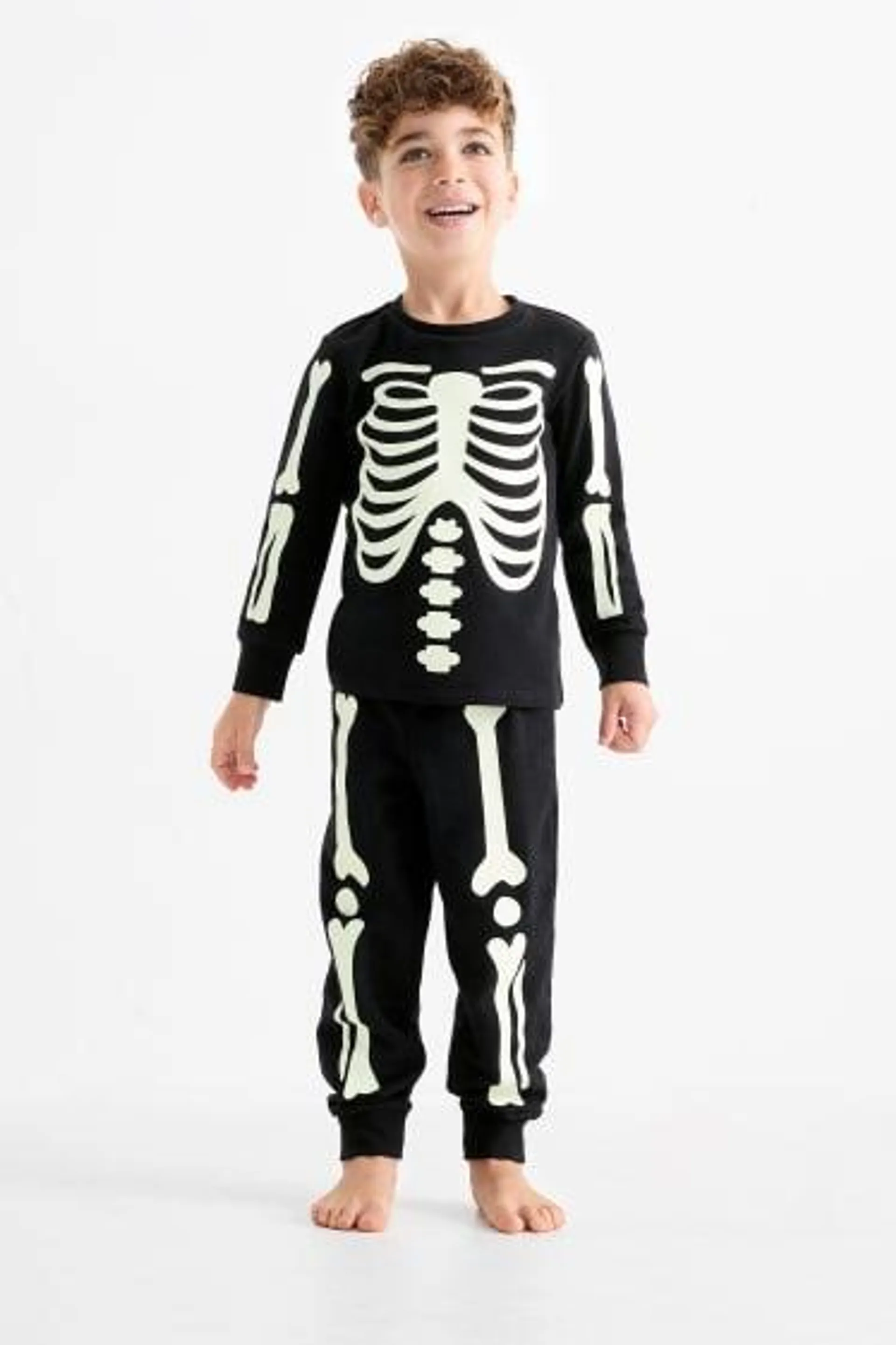 Halloween - skelet - pyjama - 2-delig - Glow in the dark