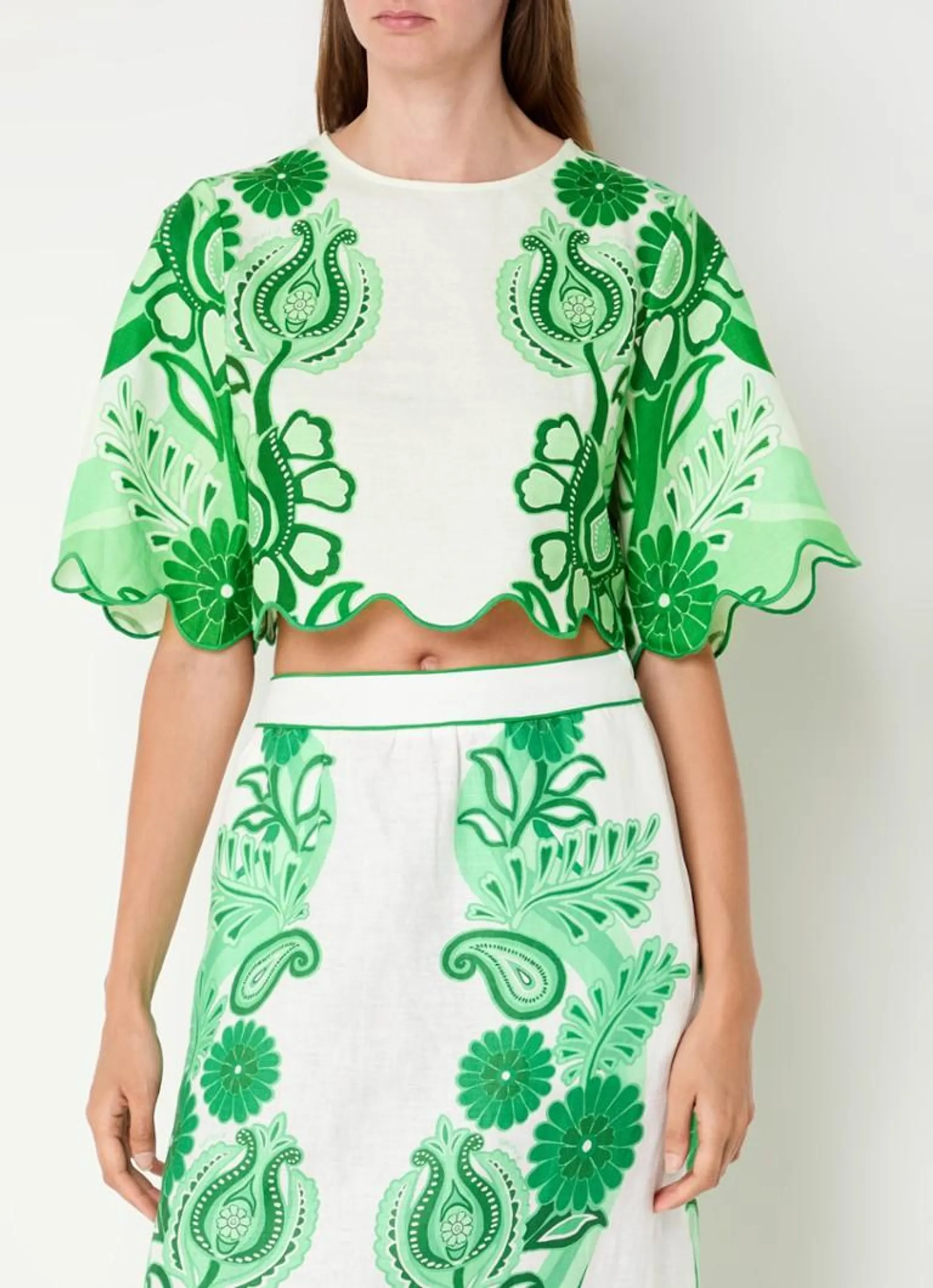 Crop top van linnen met bloemenprint