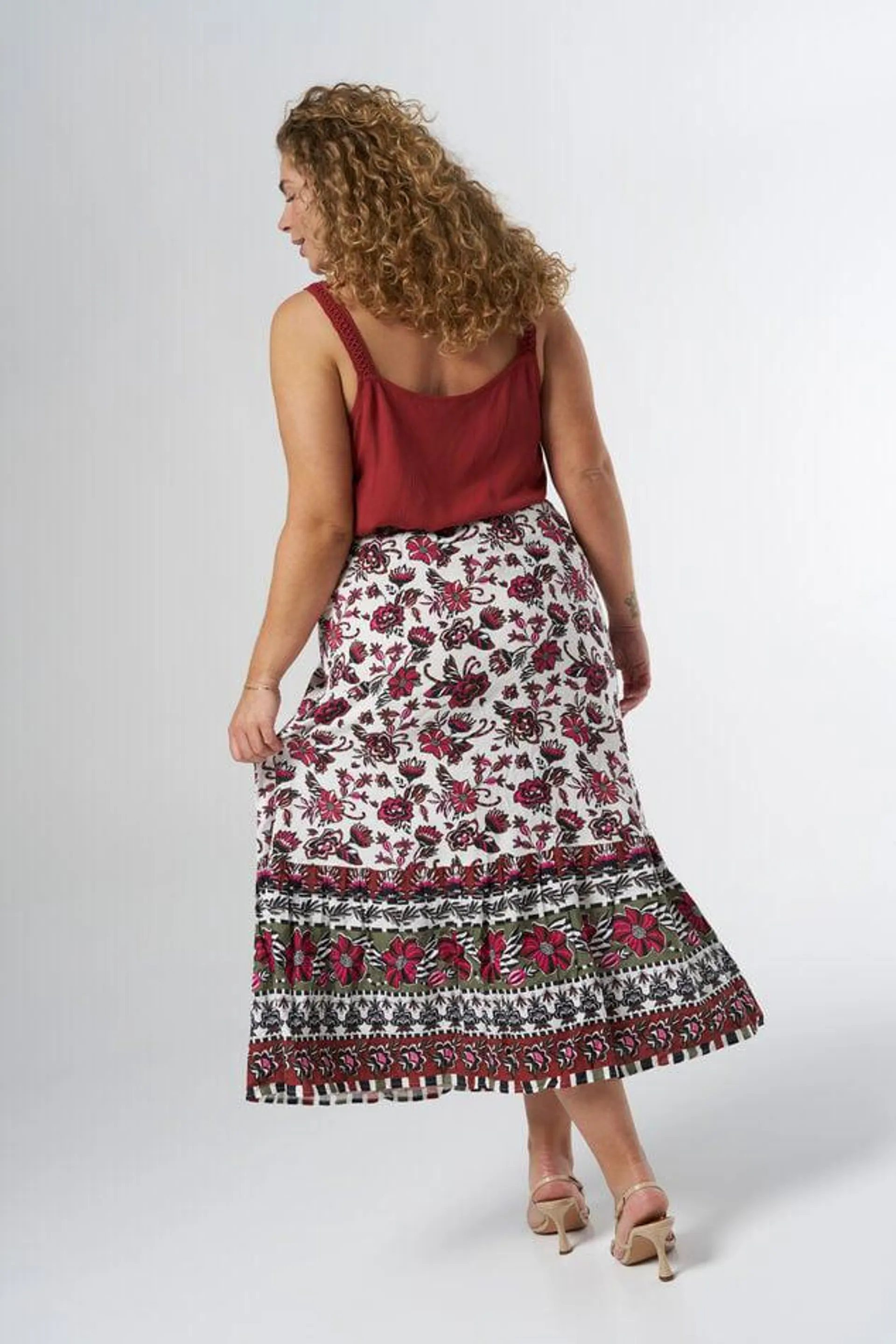 Midi rok met bloemenprint