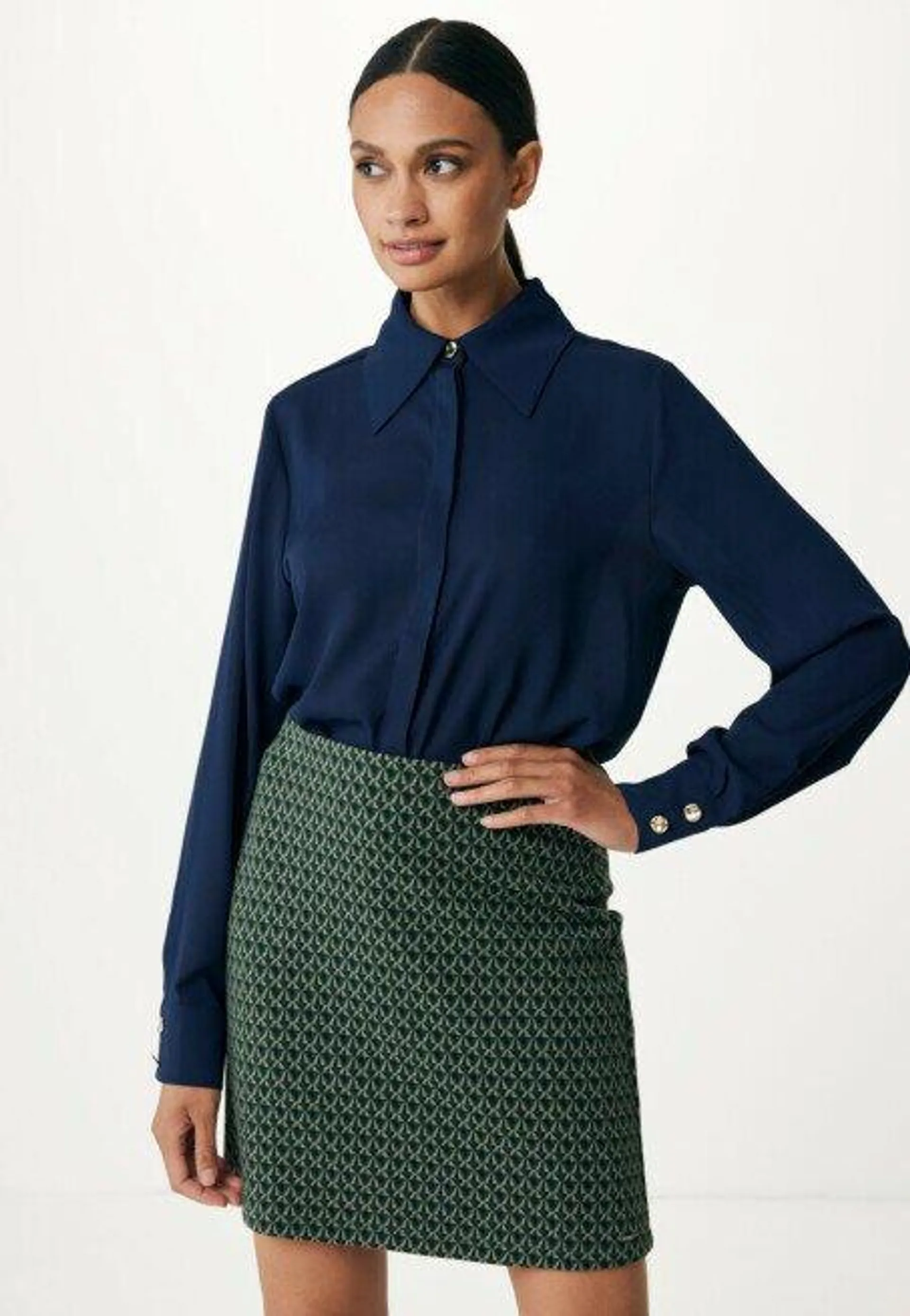 Puntige Kraag Blouse Navy