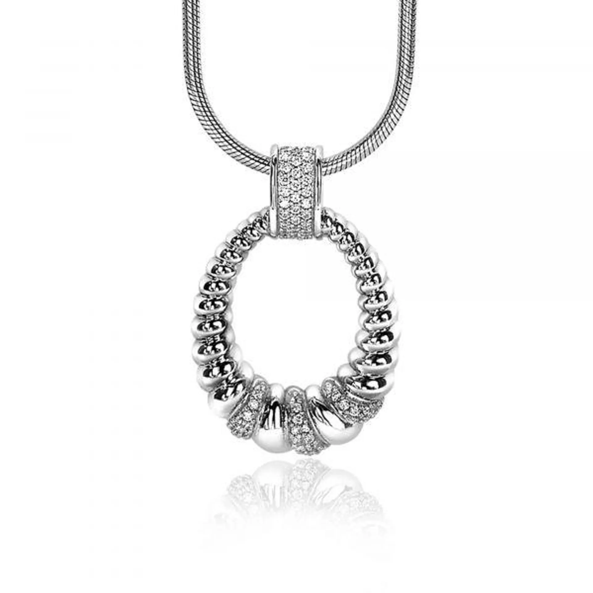 ZINZI zilveren hanger ovalen vorm 30mm witte zirconia's ZIH1966 (zonder collier)