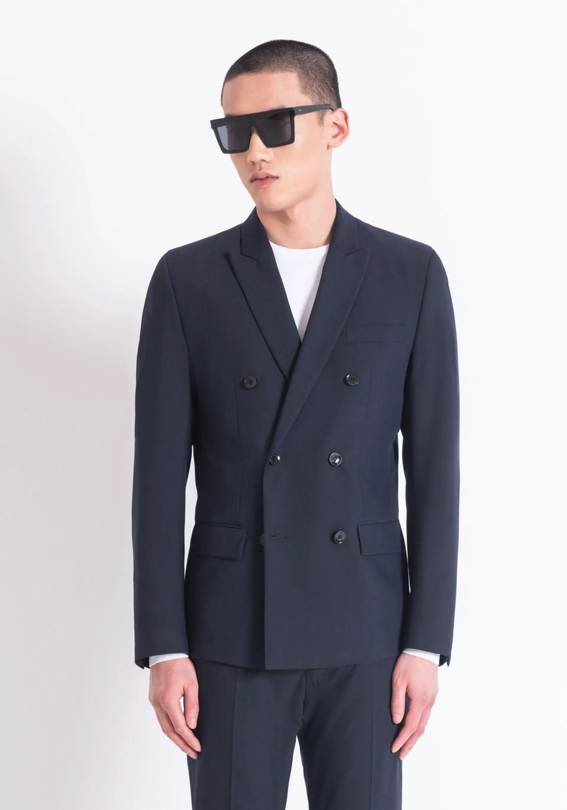 SLIM FIT "KATE" JACKET IN VISCOSE BLEND FABRIC WITH DOUBLE-BREASTED DETAILS