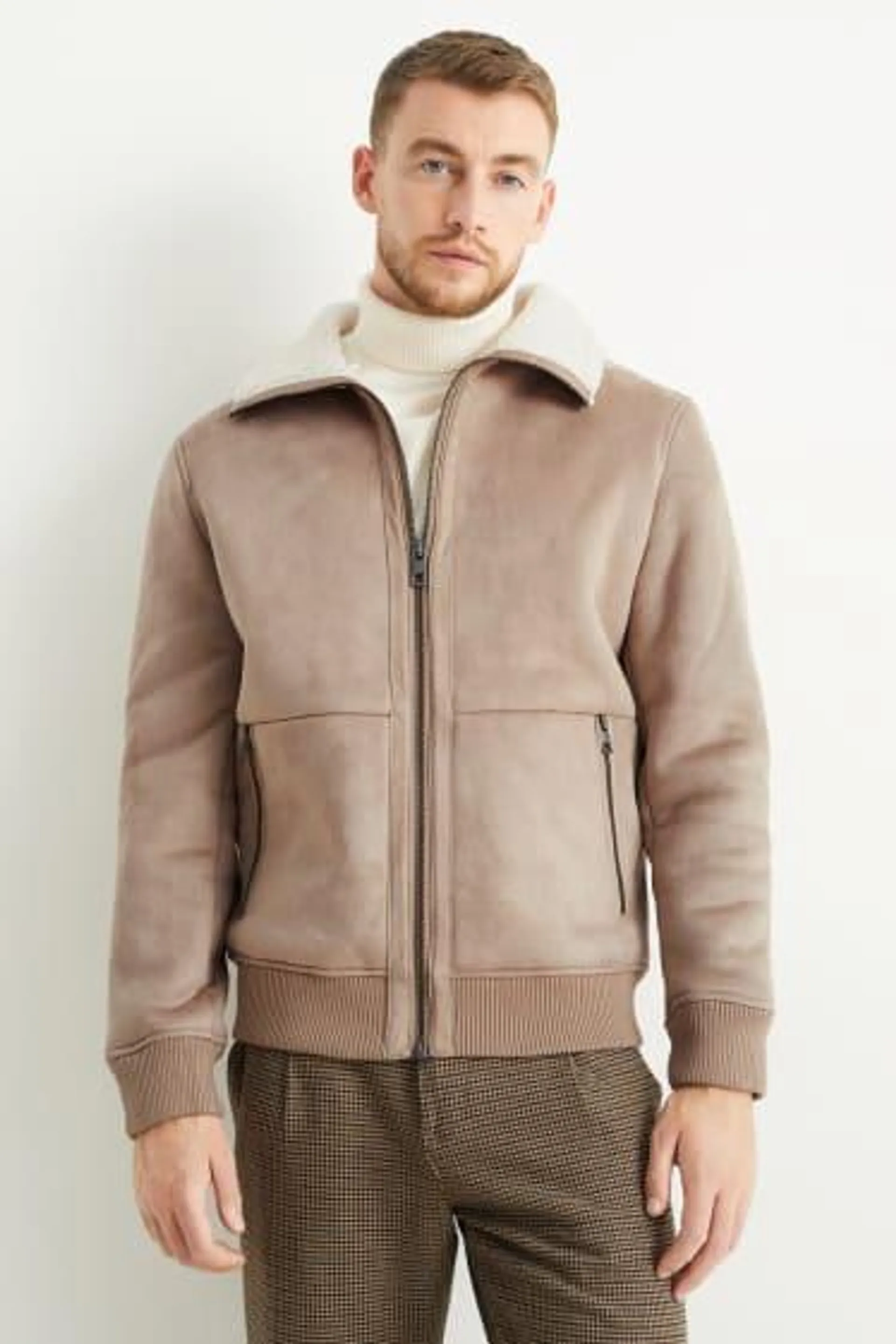 Faux shearling jacket - faux suede