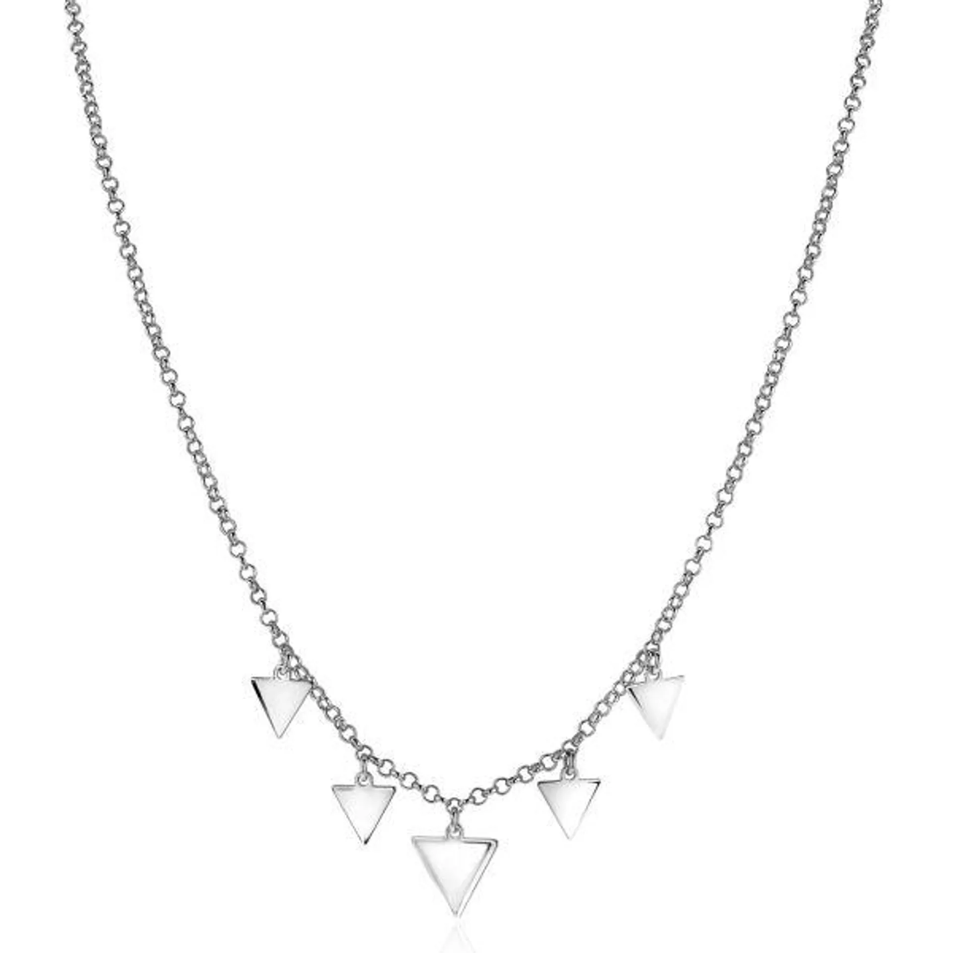 ZINZI zilveren fantasie ketting met 5 bungelende driehoekvormen 45cm ZIC1555