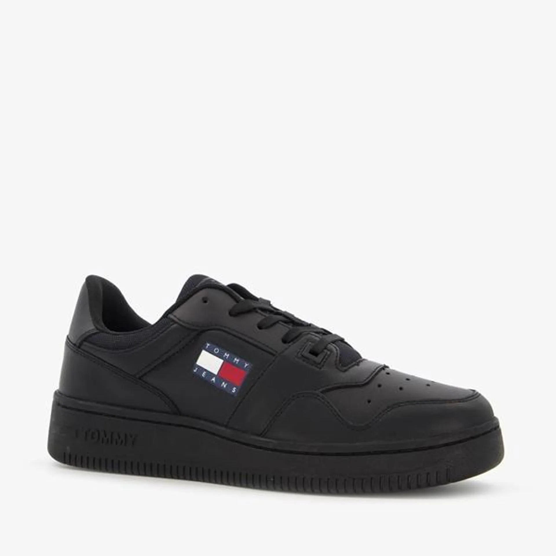 Zwarte Tommy Hilfiger Retro Basket heren sneakers. Gemaakt van leer, een bi...