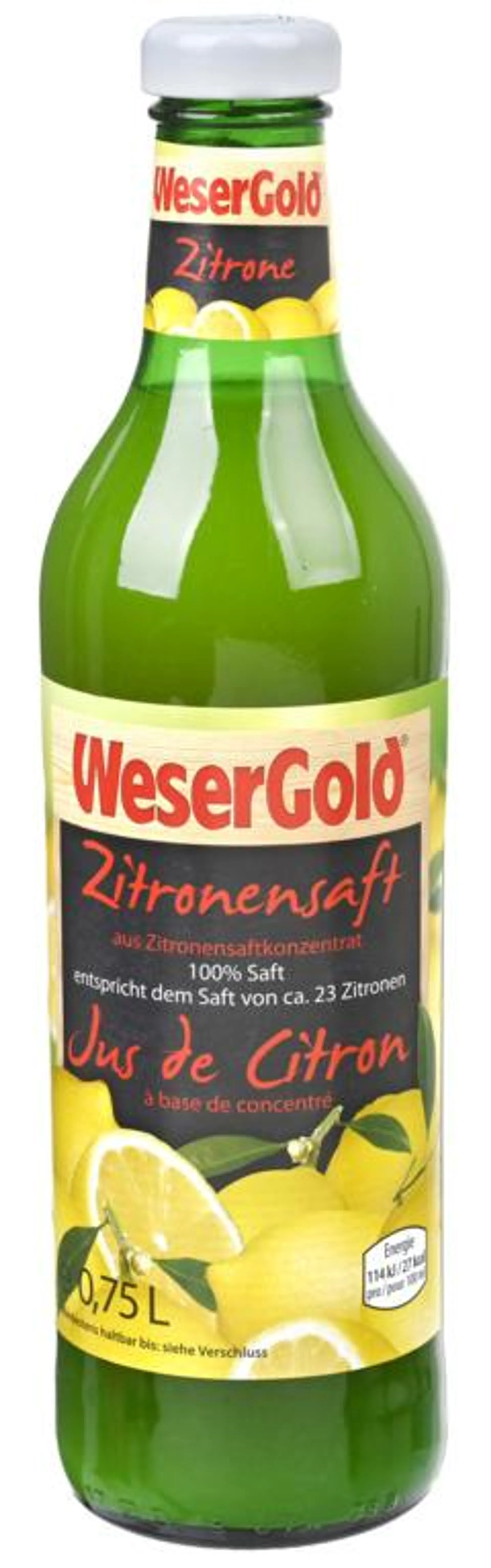 3 flessen Wesergold Citroensap 750ml