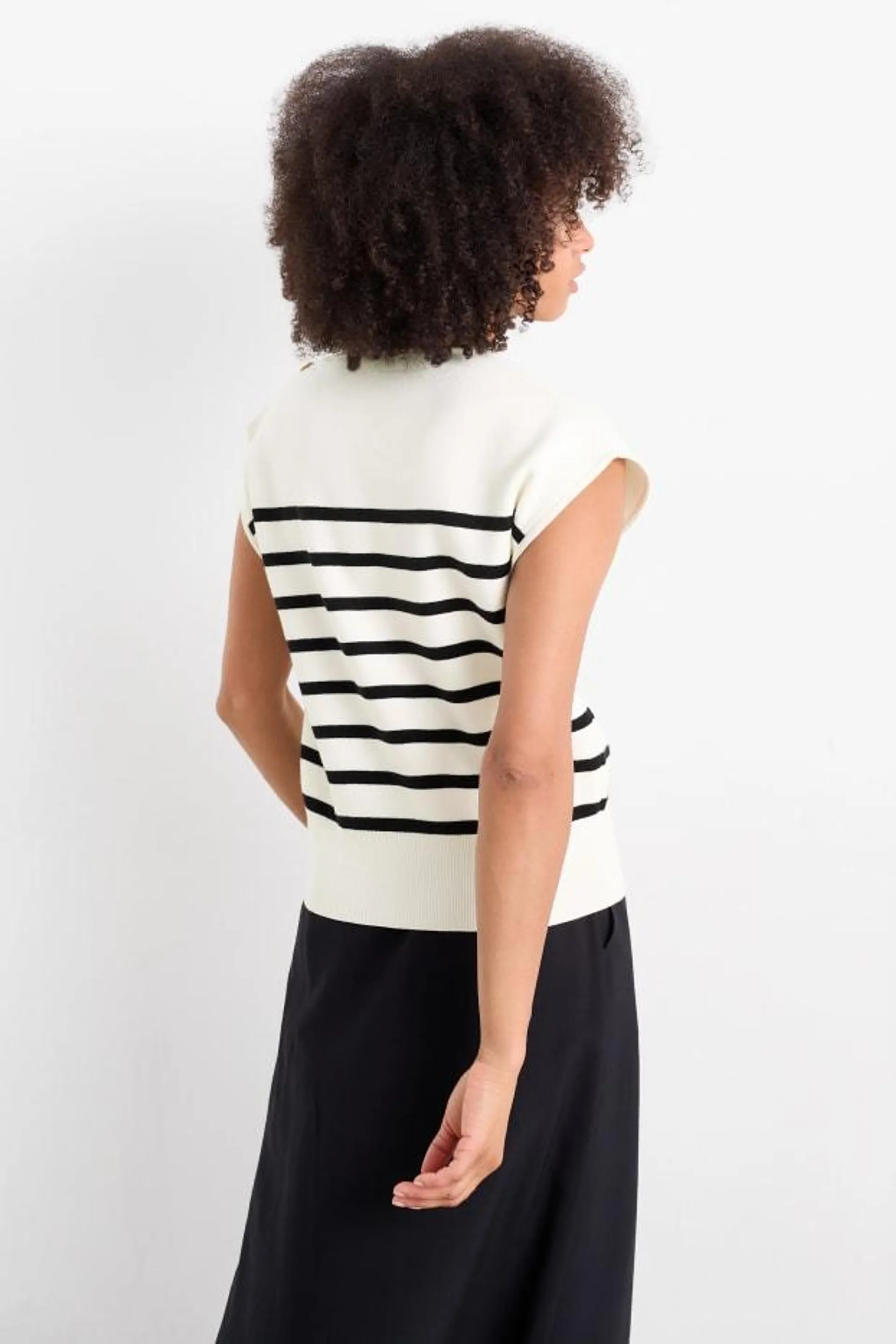 Knitted jumper - short sleeve - striped