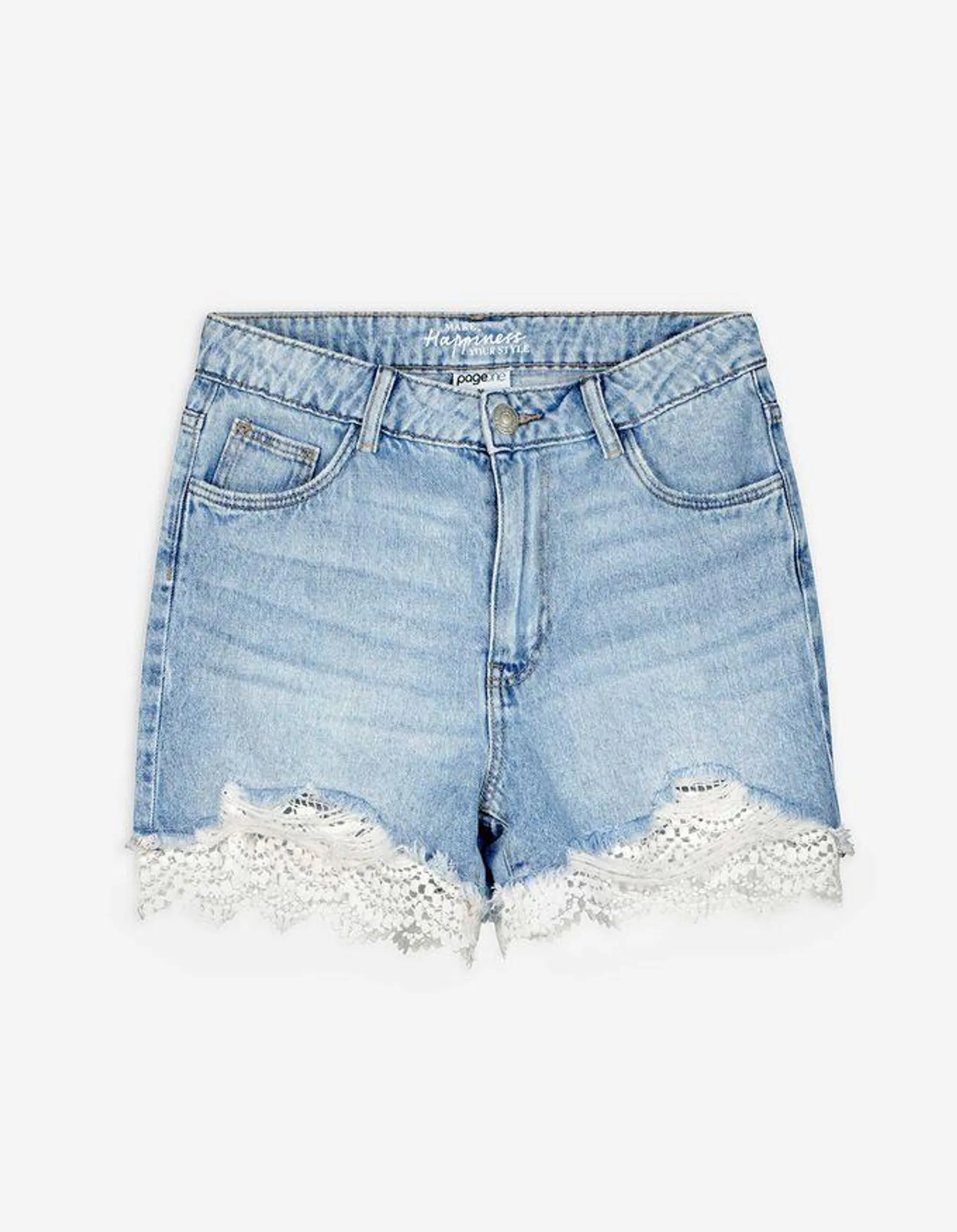 Denim short - Gehaakte kant