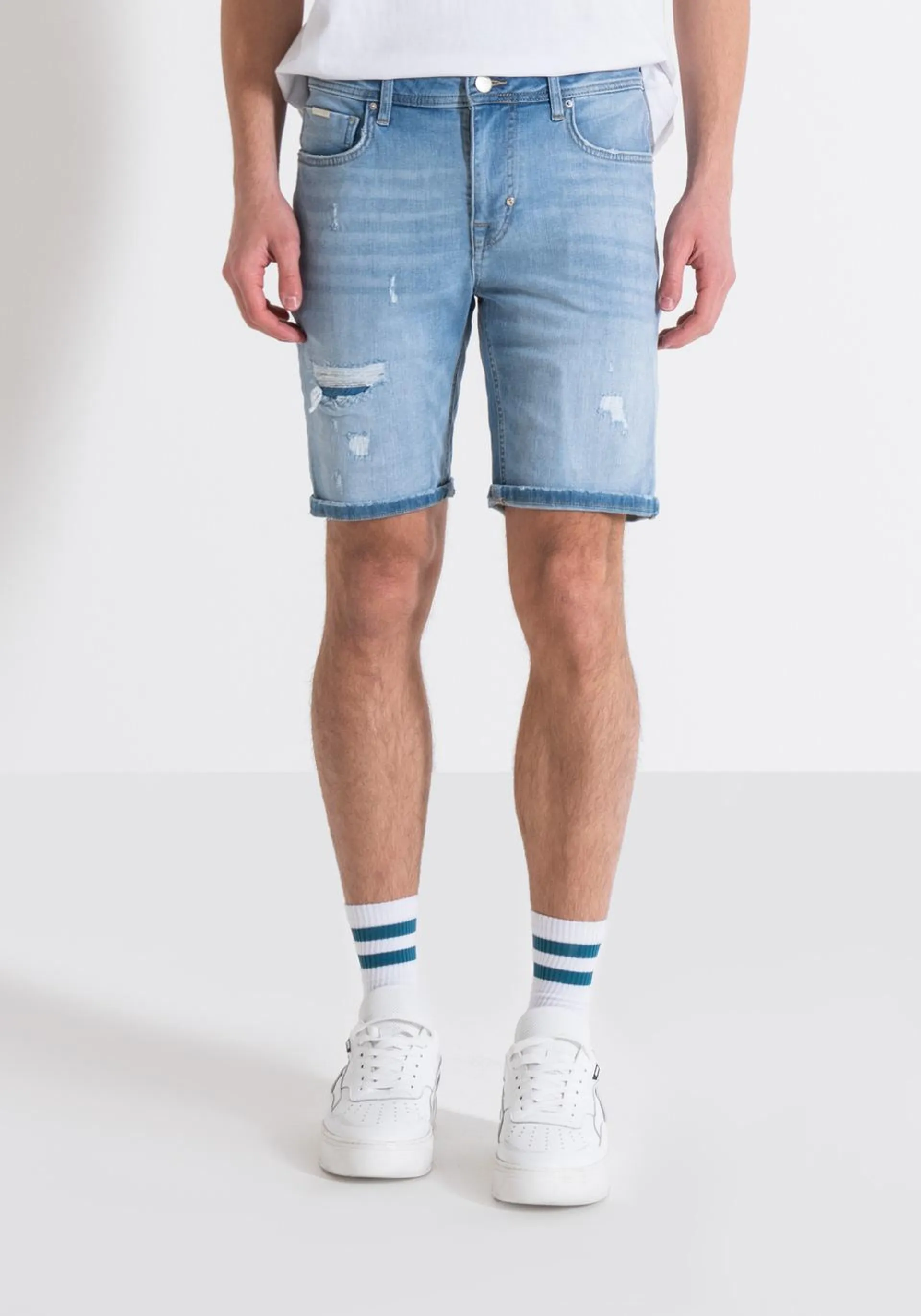 OZZY SKINNY FIT BLUE STRETCH DENIM SHORTS