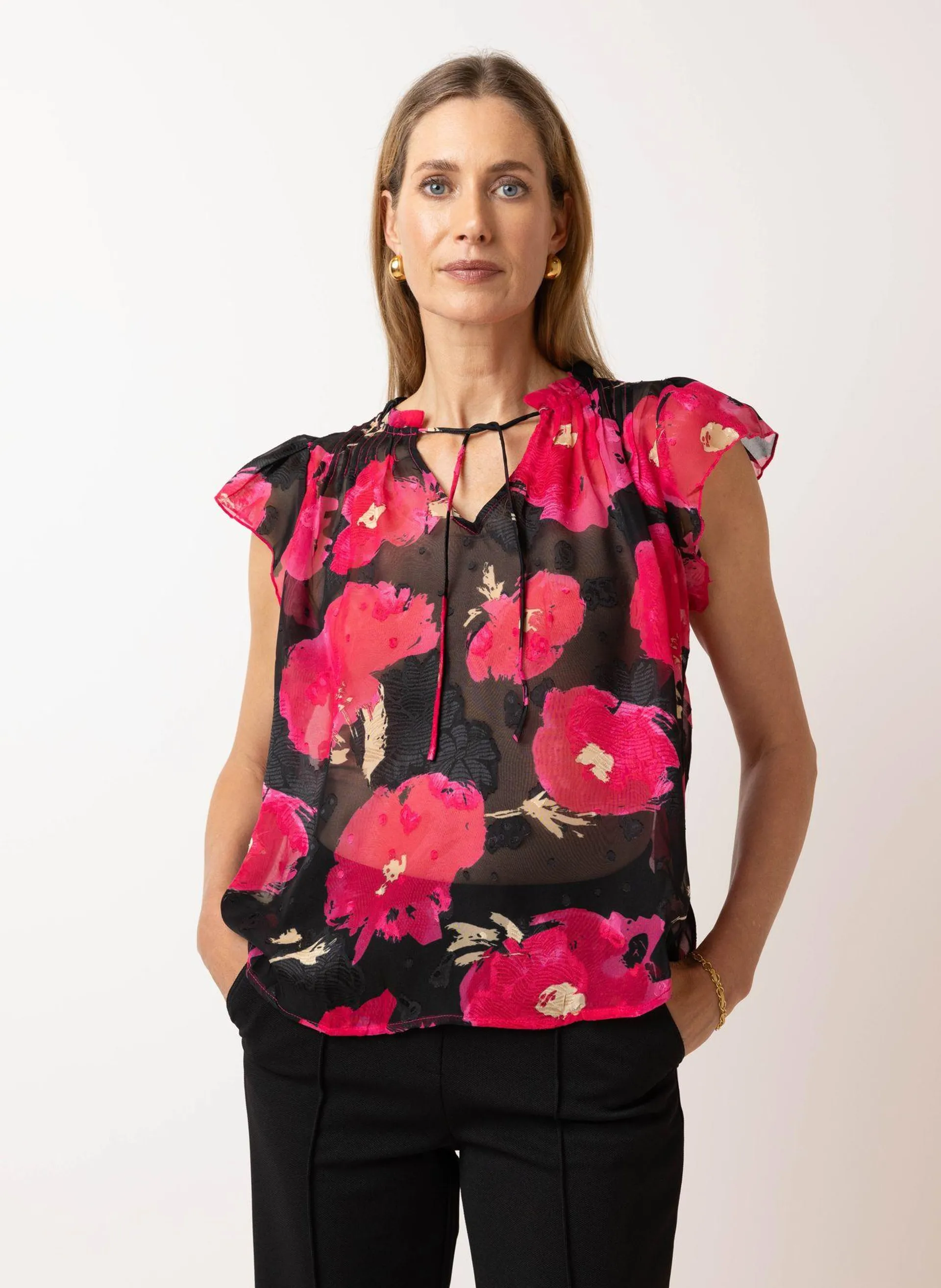 Roze blouse met bloemen