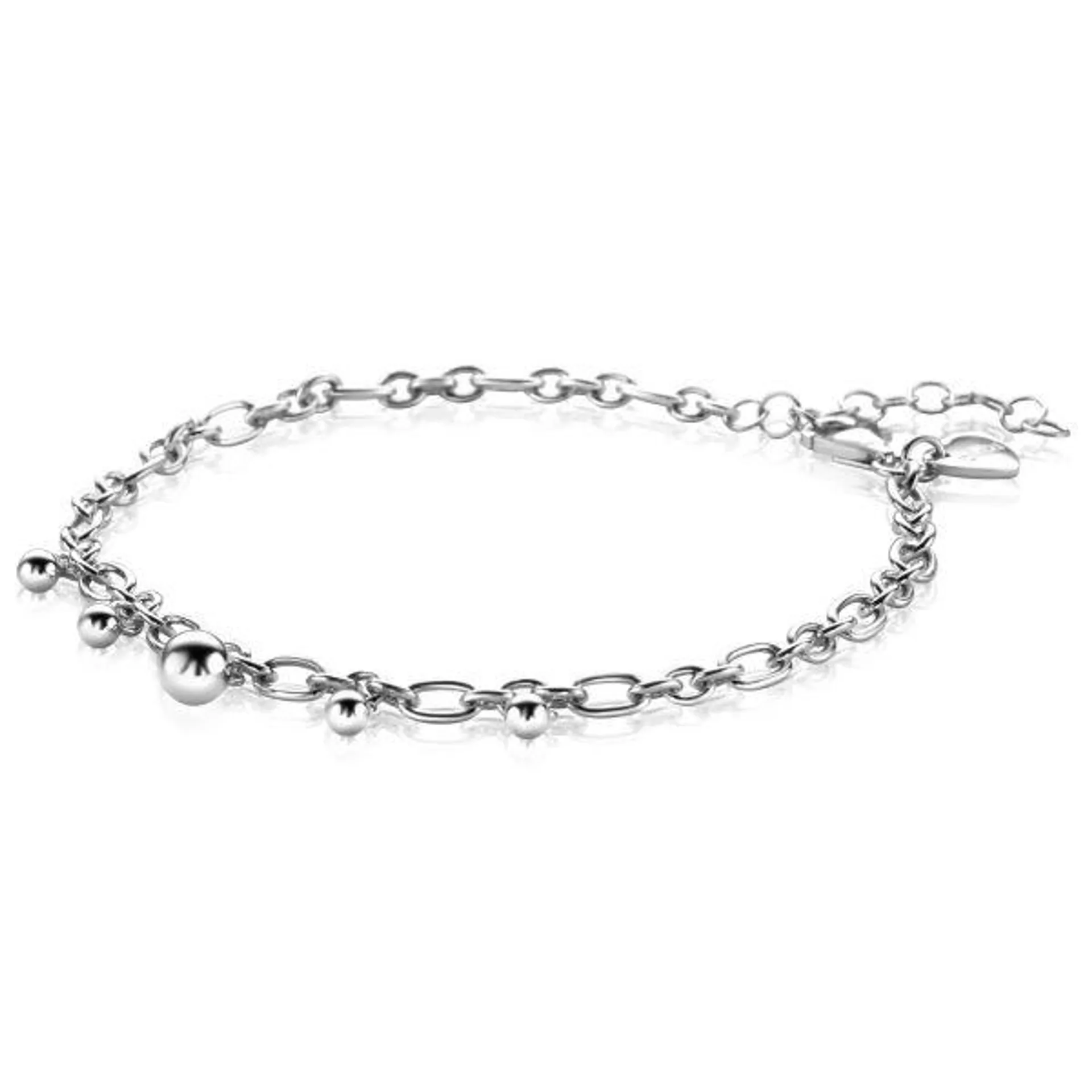 ZINZI Sterling Silver Chain Bracelet Round and Oval Chains with 5 Bead Charms 17-20cm ZIA-BF87