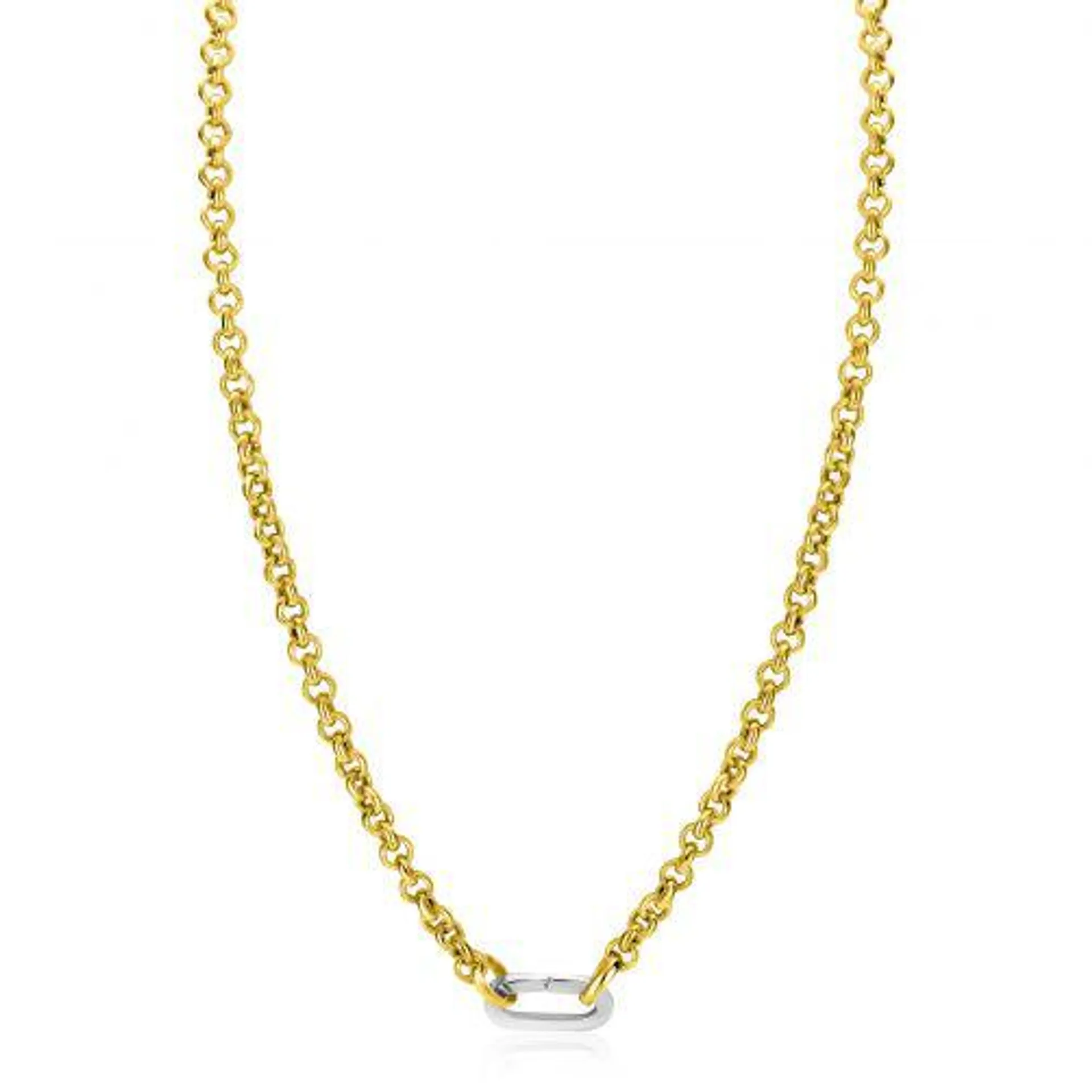 ZINZI gold plated zilveren jasseron ketting 42cm met ovale sluitring ZIC2377G