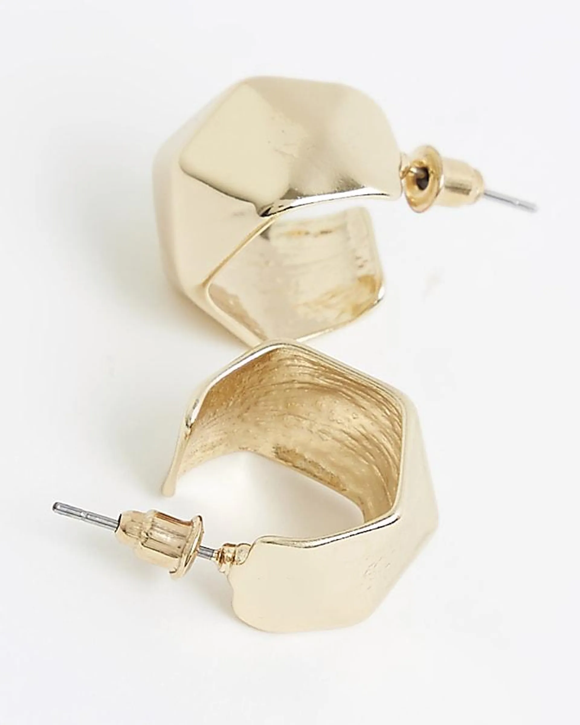 Gold hexagon mini hoop earrings