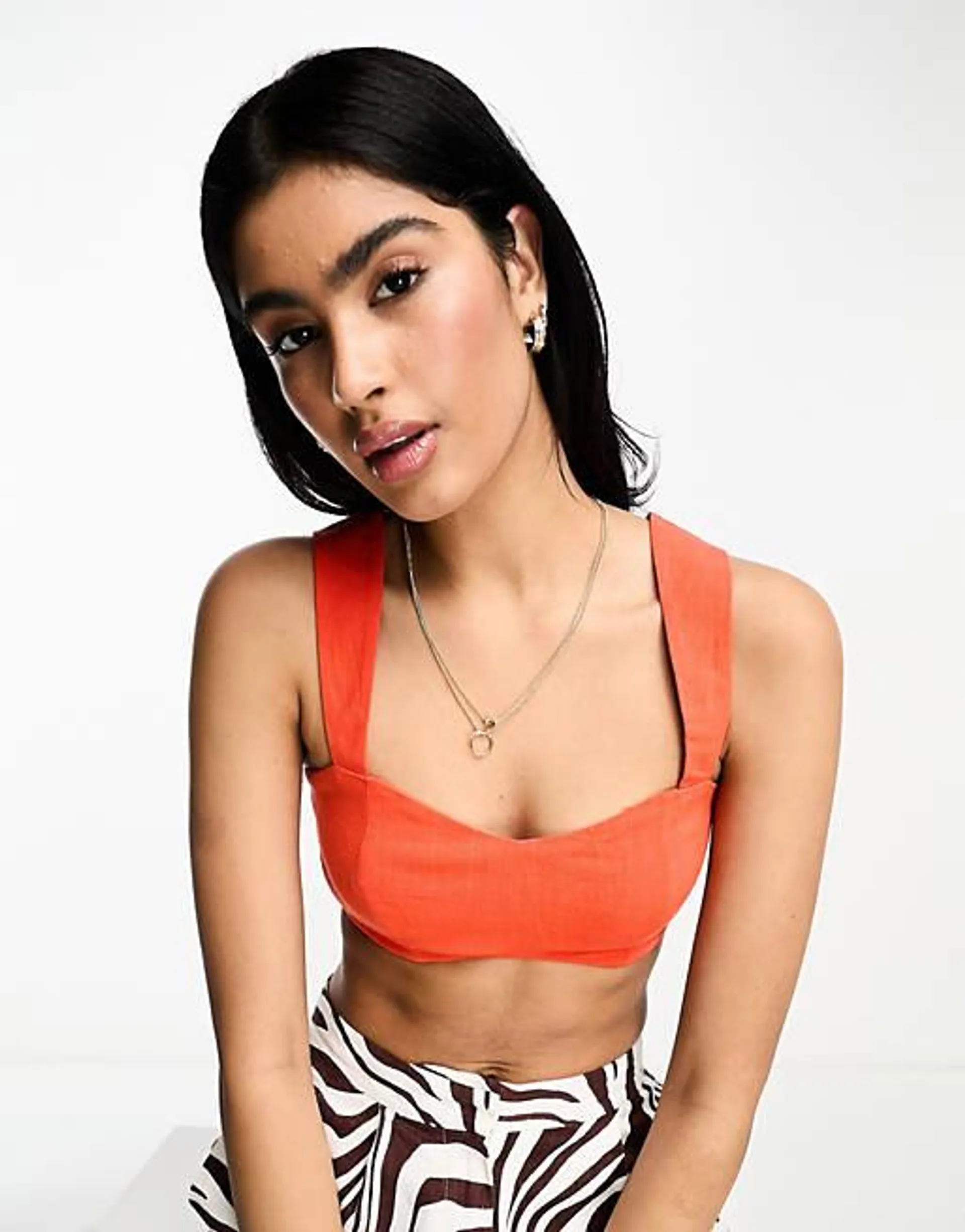 ASOS DESIGN - Minimalistische bralette van linnen in oranje