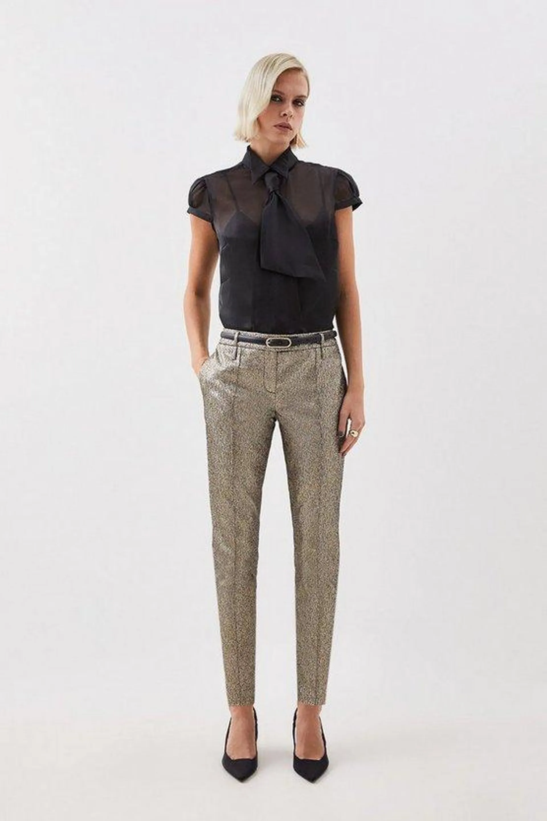 The Founder Metallic Jacquard Slim Leg Tailored Trousers