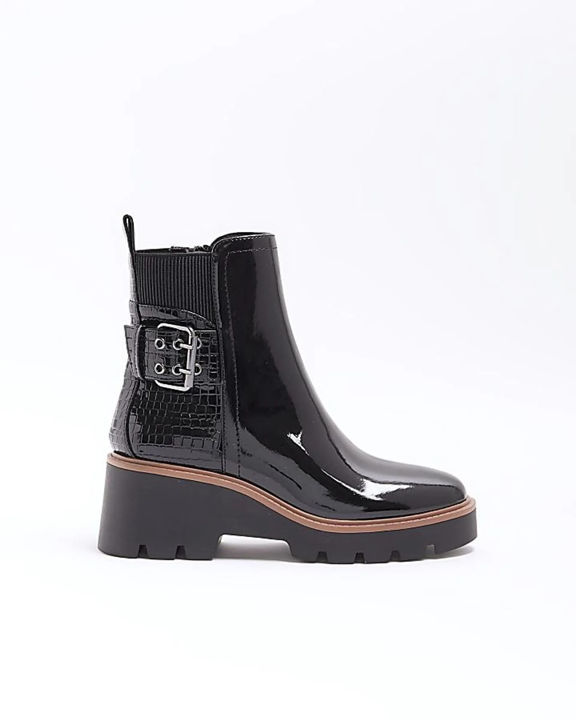 Black Patent buckle detail chelsea boots