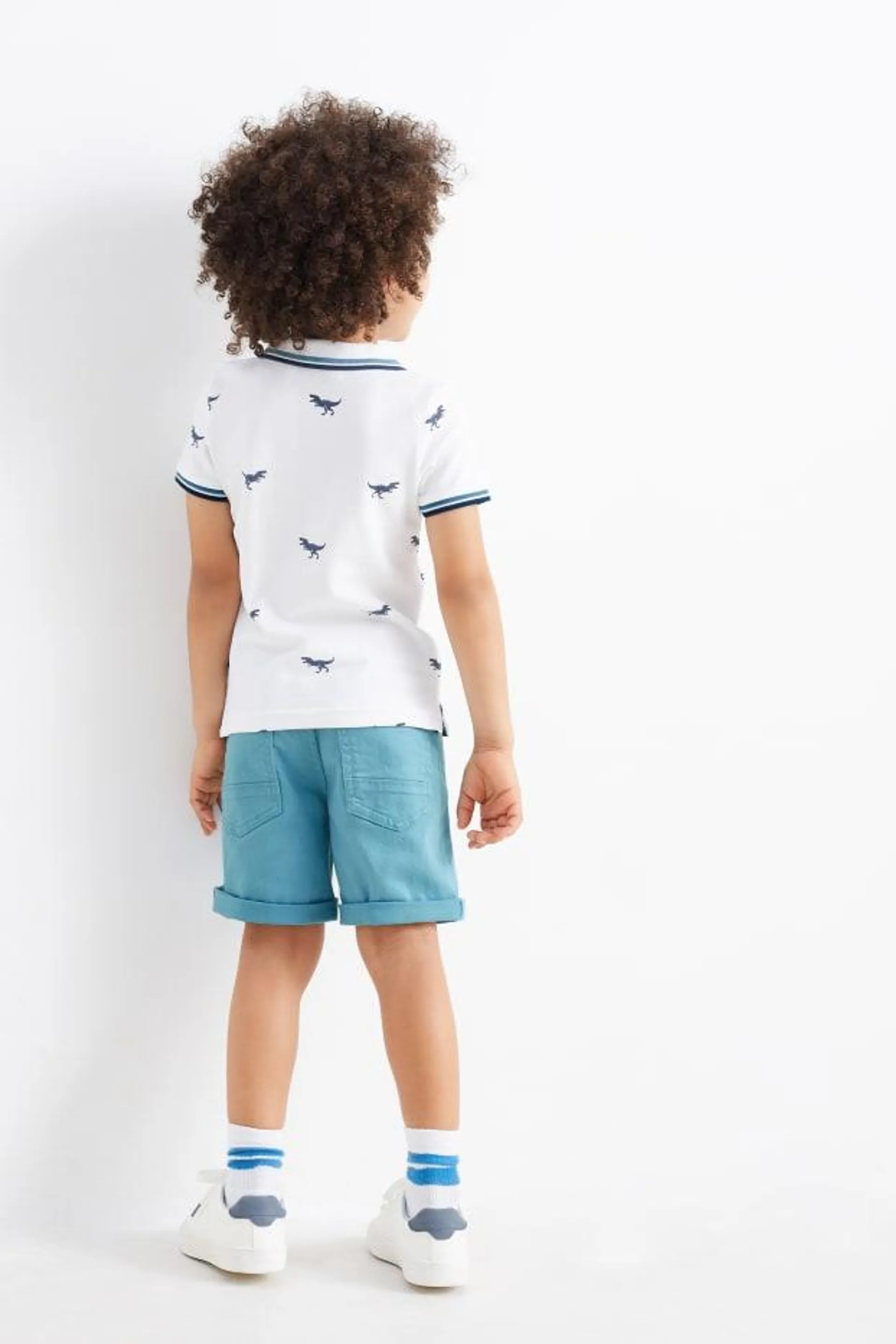 Dinosaur - set - polo shirt and denim shorts - 2 piece