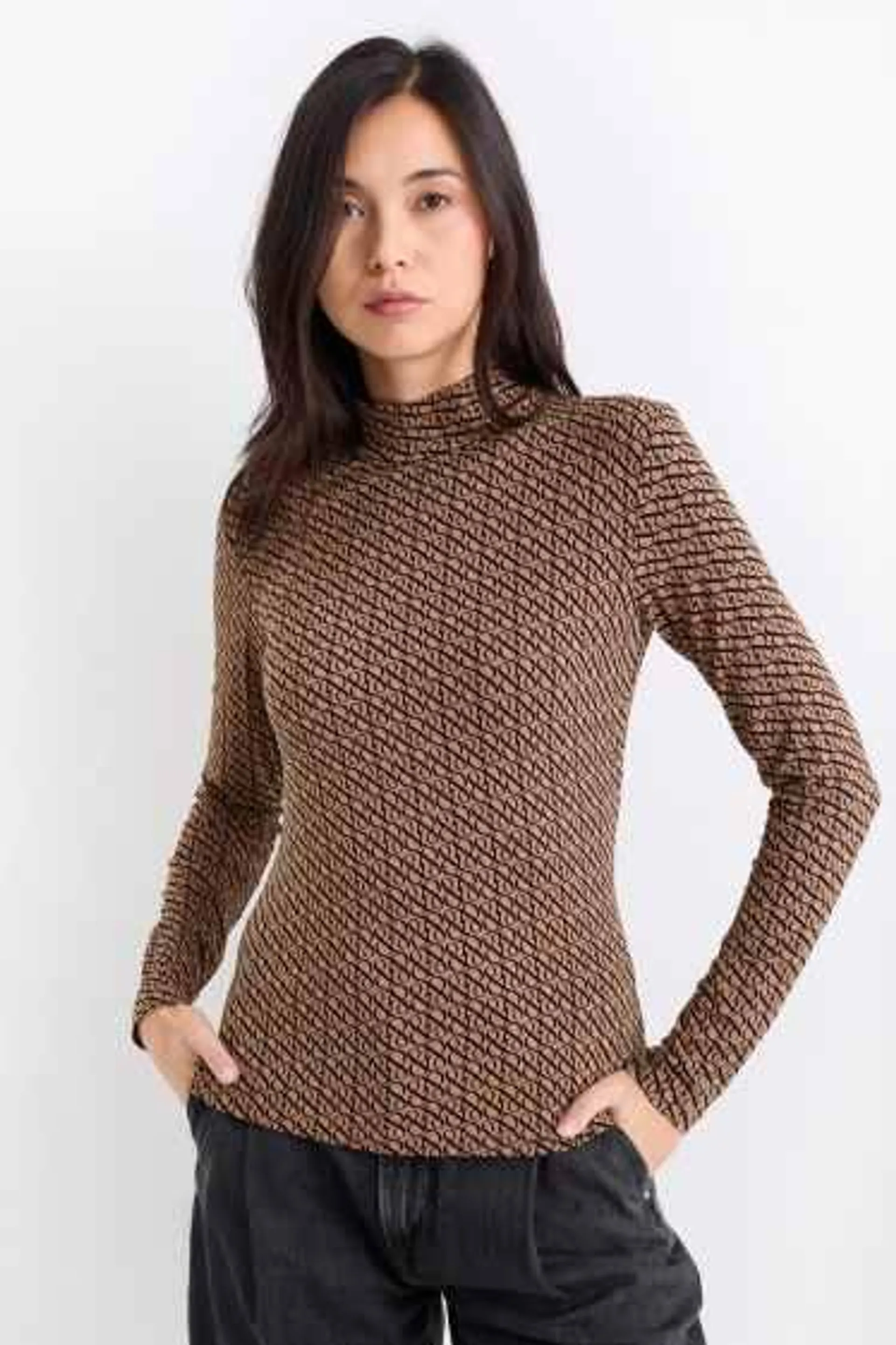 Basic polo neck top - patterned