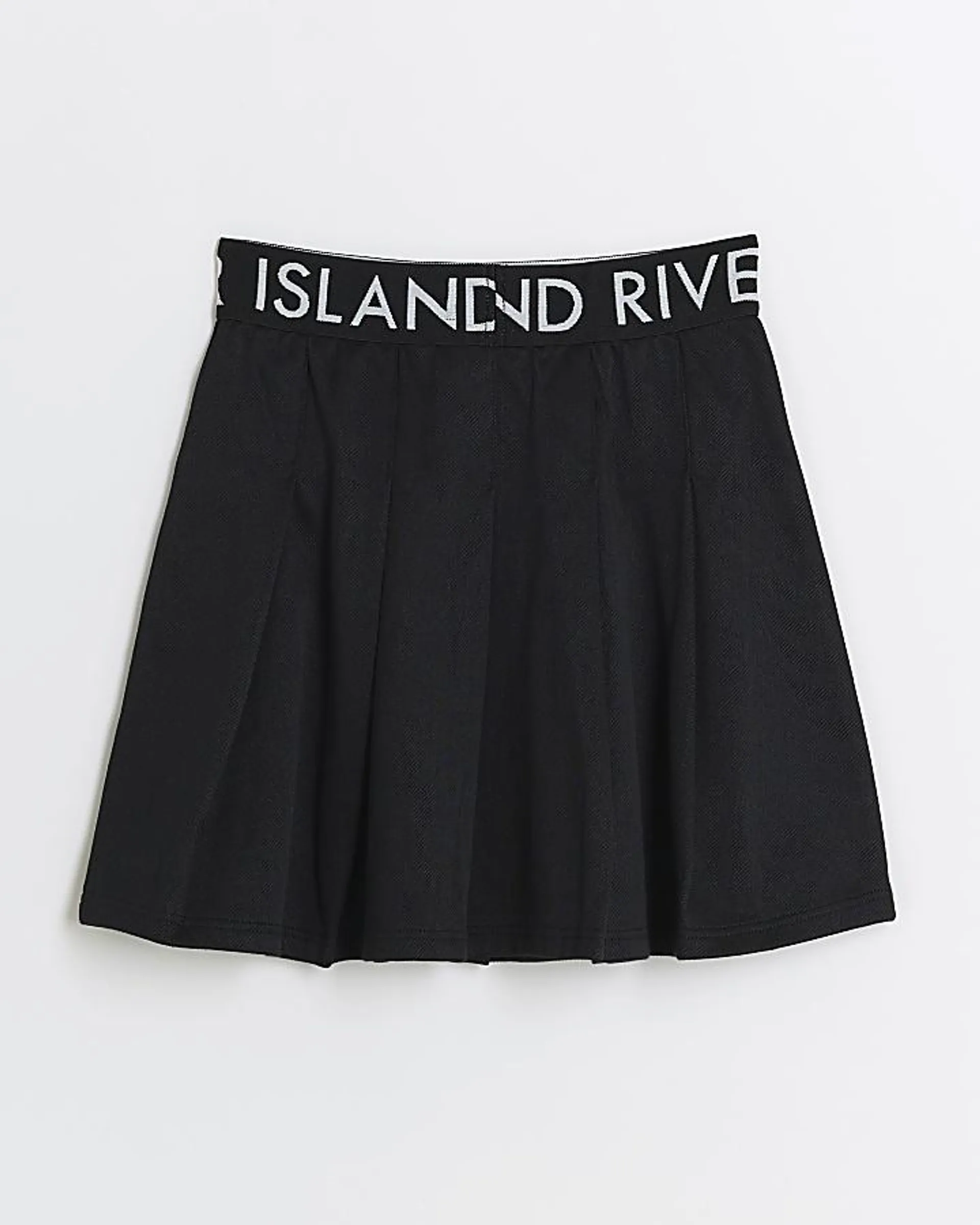 Girls black RI waistband pleated skirt