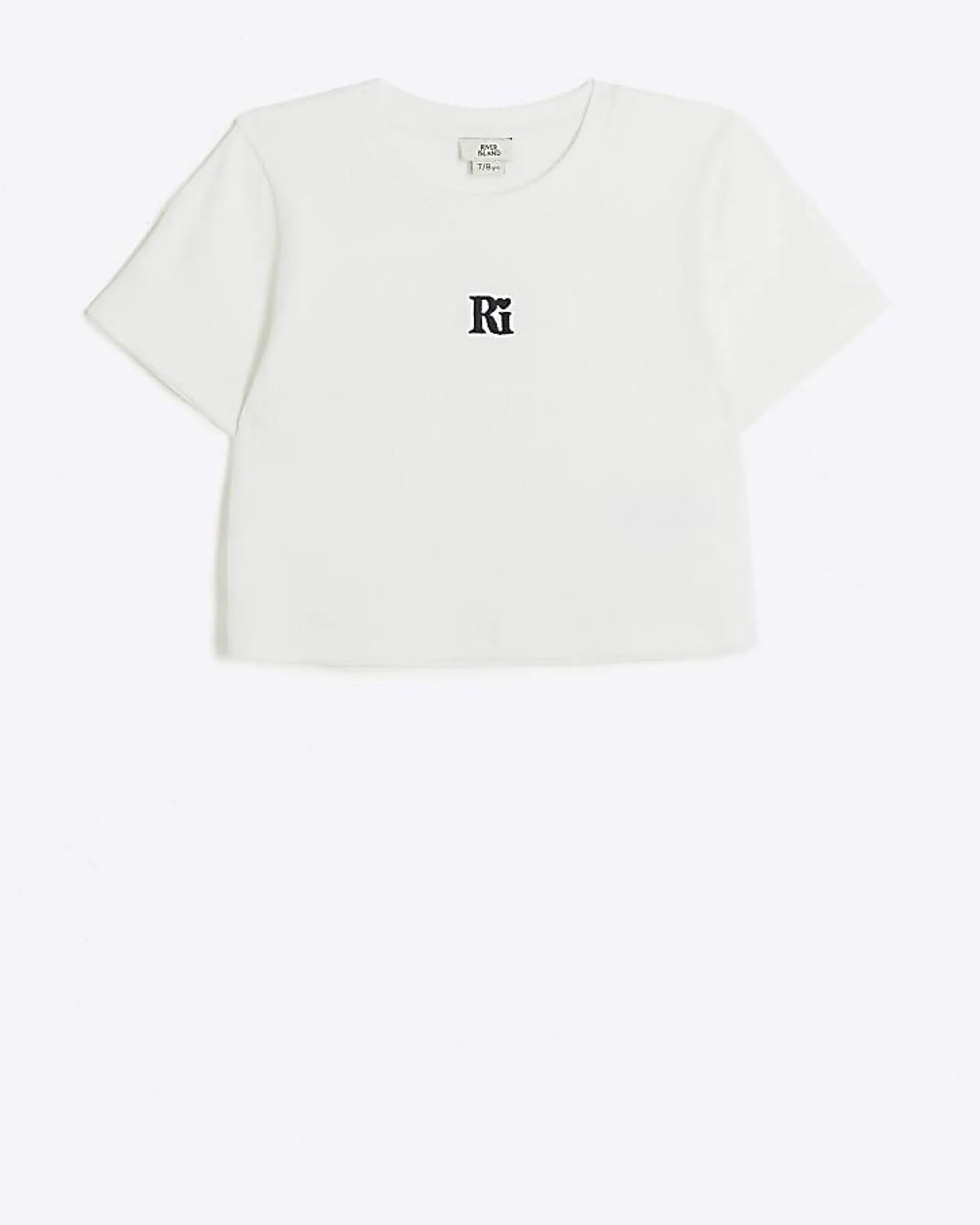 Girls white ribbed embroidered crop t-shirt