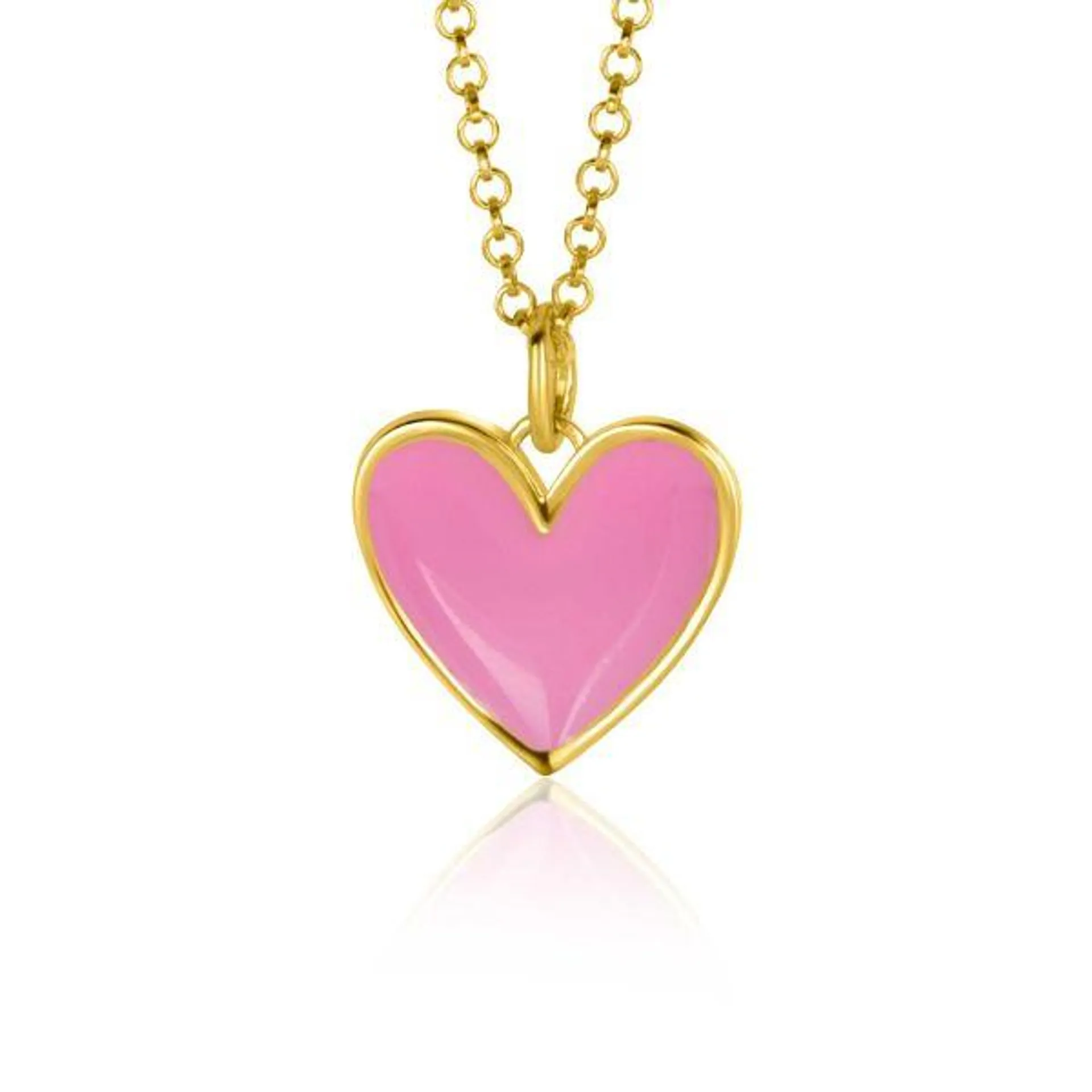 15mm ZINZI Gold Plated Sterling Silver Pendant Heart with Pink Enamel ZIH2314R (excl. necklace)