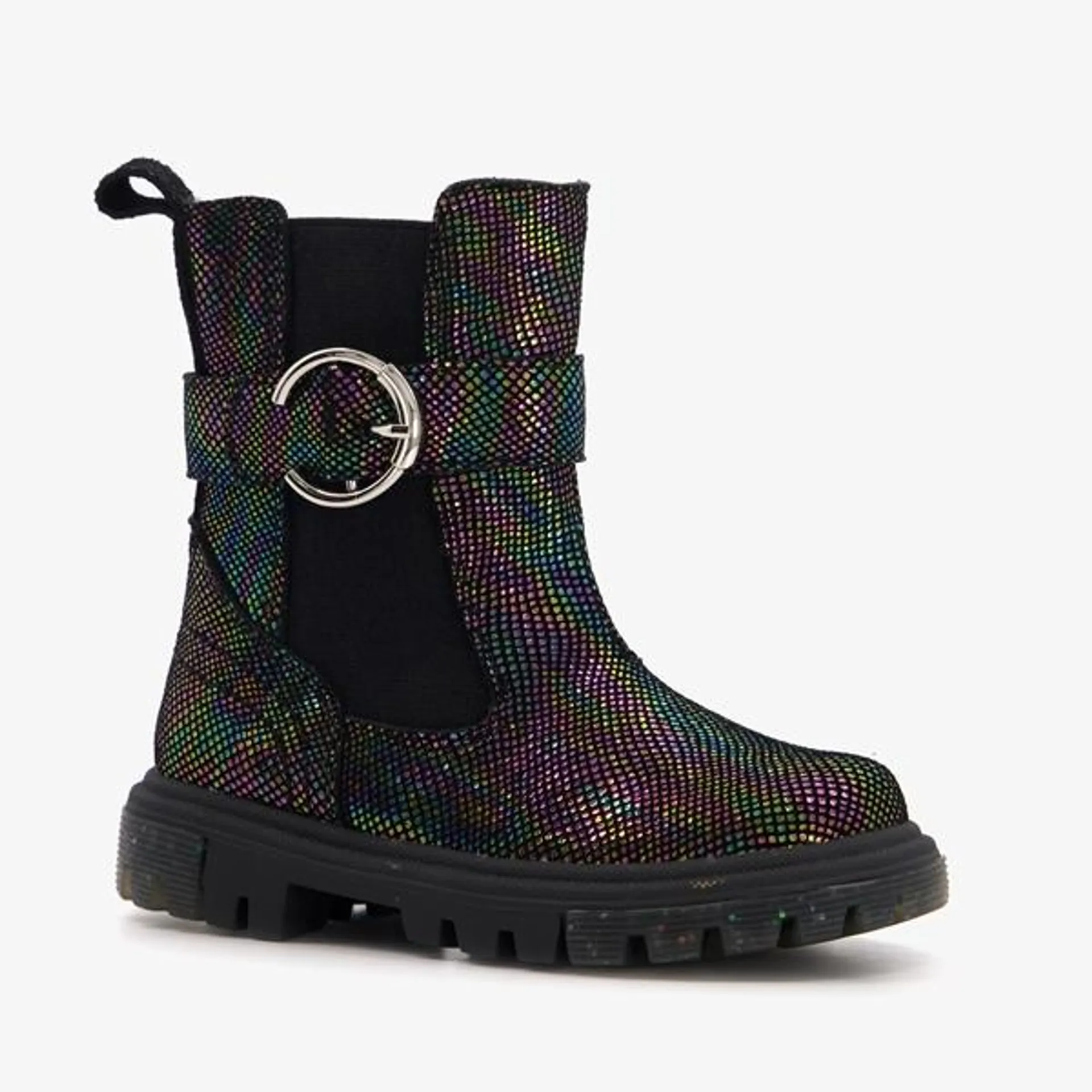 TwoDay leren meisjes Chelsea boots zwart metallic