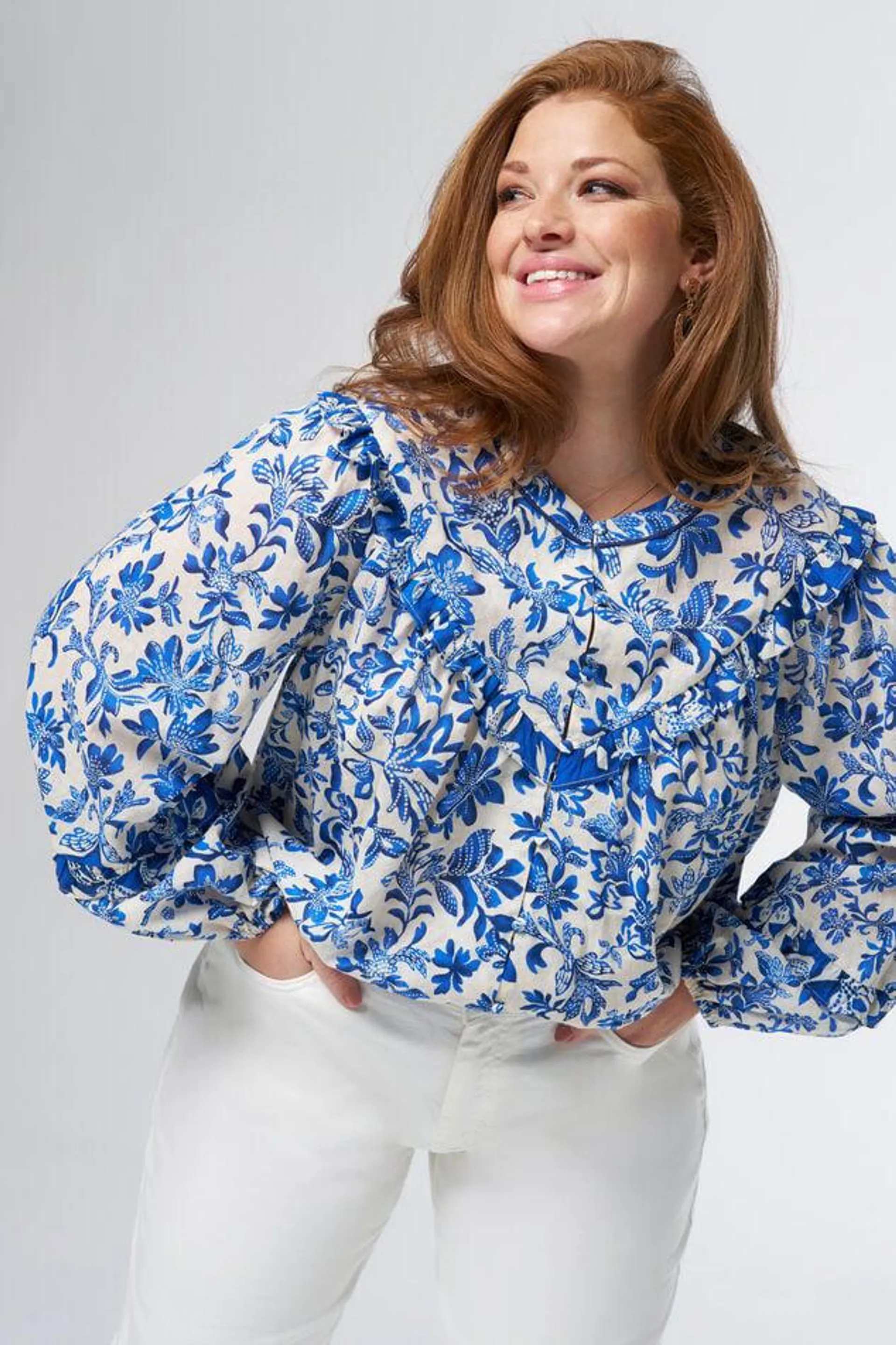 Blouse met print en ruffles