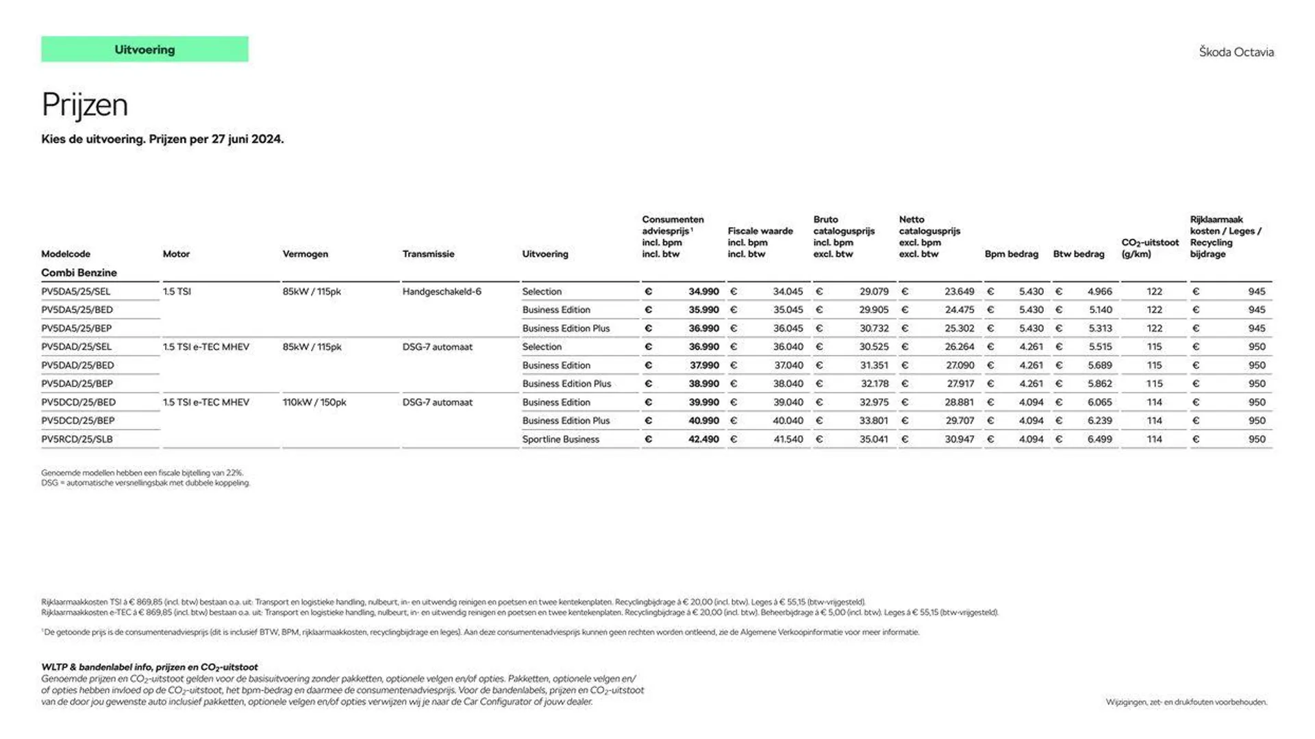 Škoda Octavia (Combi) prijslijst per 27 juni 2024 van 29 juni tot 29 juni 2025 - Folder pagina 5