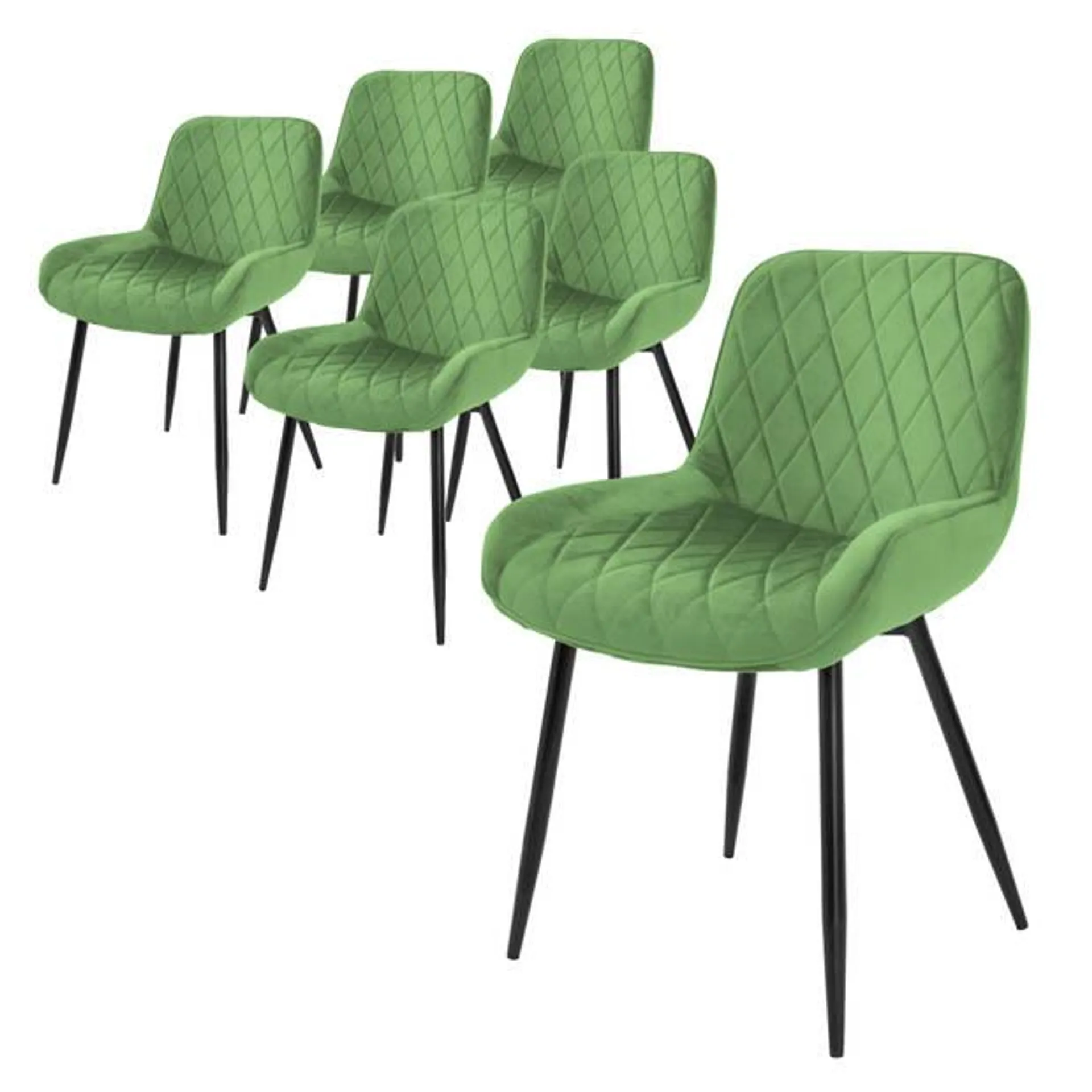 ML-Design Set van 6 Eetkamerstoelen Eetkamerstoel met Rugleuning en Armleuningen, Groen, Fluwelen Zitting, Metalen