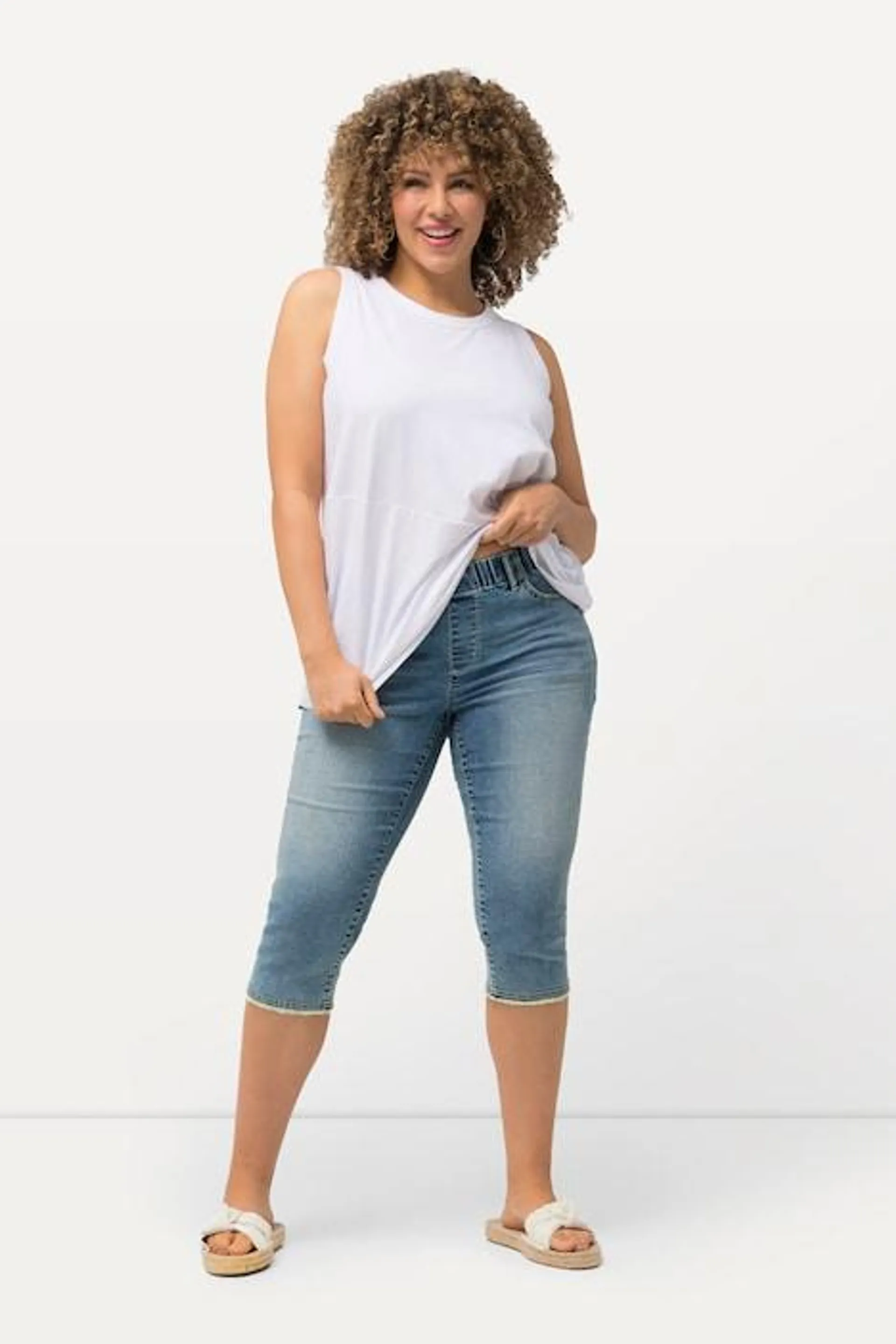 Jeans-capri Sienna, gerafelde zoom, smalle pijpen, elastische tailleband