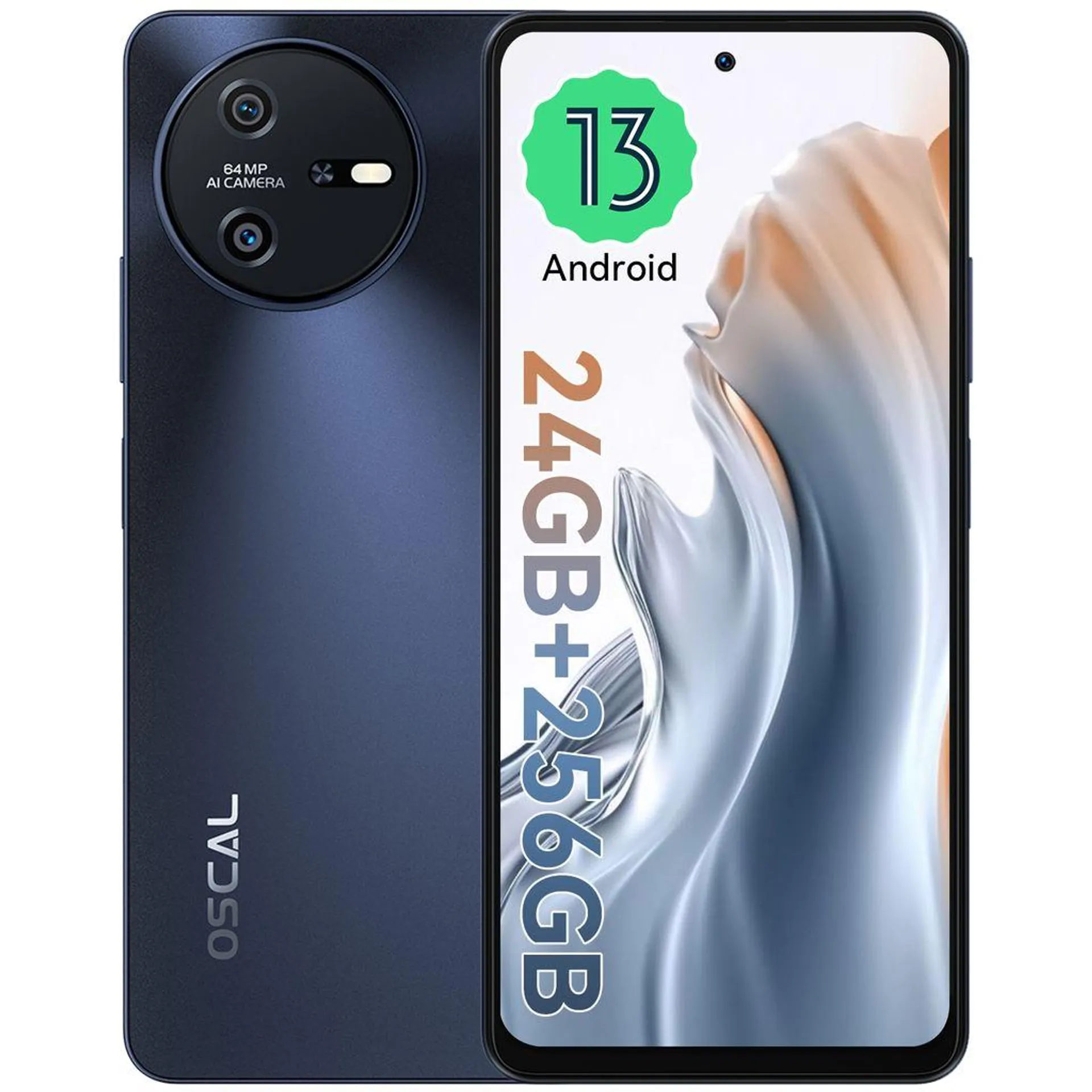 OSCAL Tiger 12 Smartphone Ohne Vertrag, 6.78 Zoll 4G Dual SIM Android Handy, 12GB(24GB) RAM+256GB ROM, 64MP Kamera, 5000 mAh Akku, Fingerprint, Grau