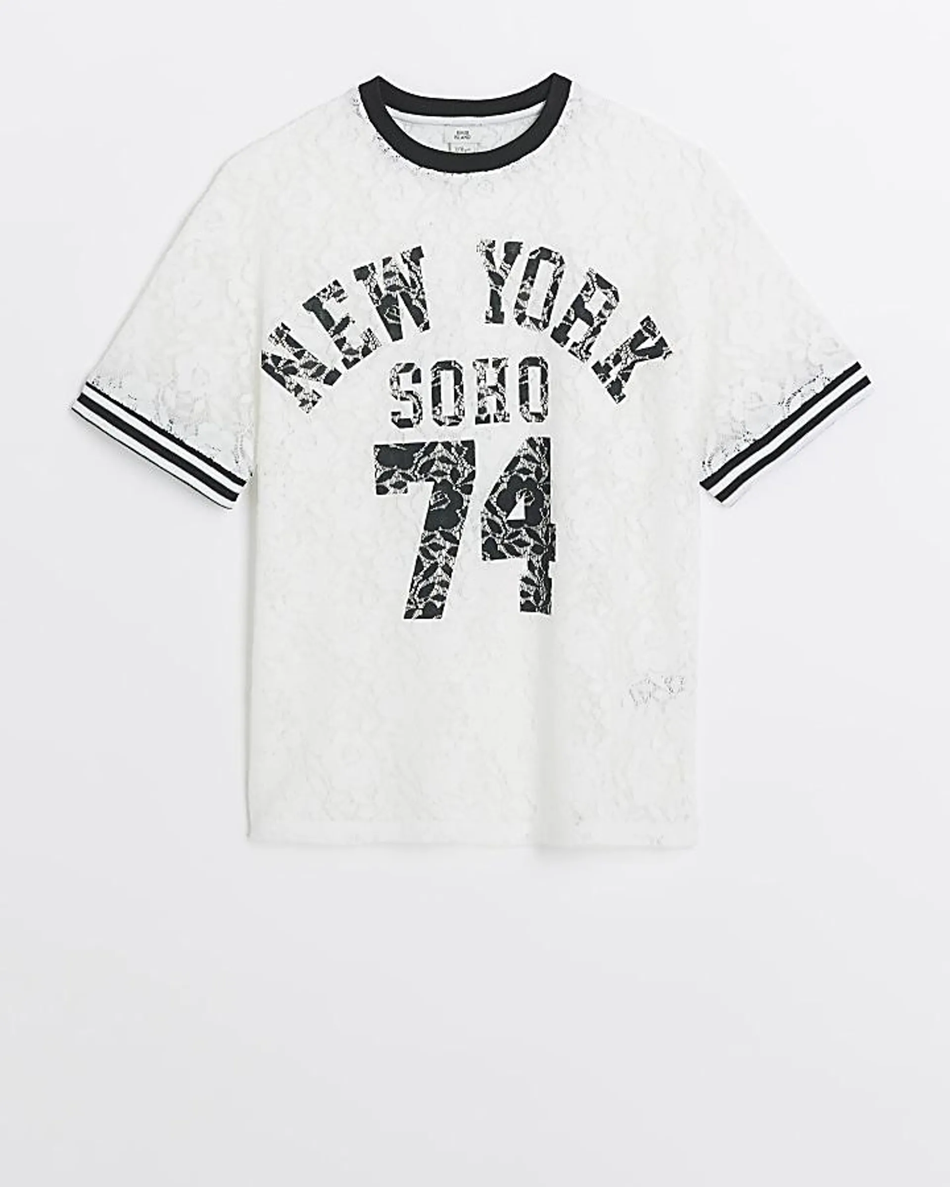 Girls white lace varsity t-shirt