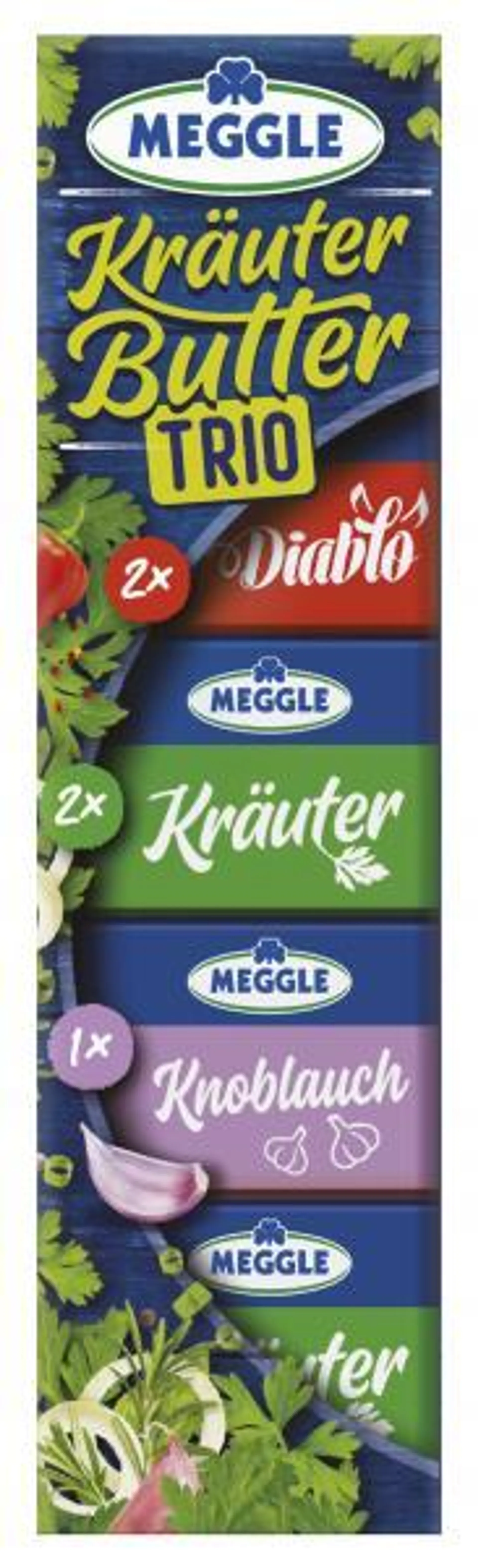 Meggle Kräuterbutter Riegel Trio Diabolo-Kräuter-Knoblauch 5 x 20 g