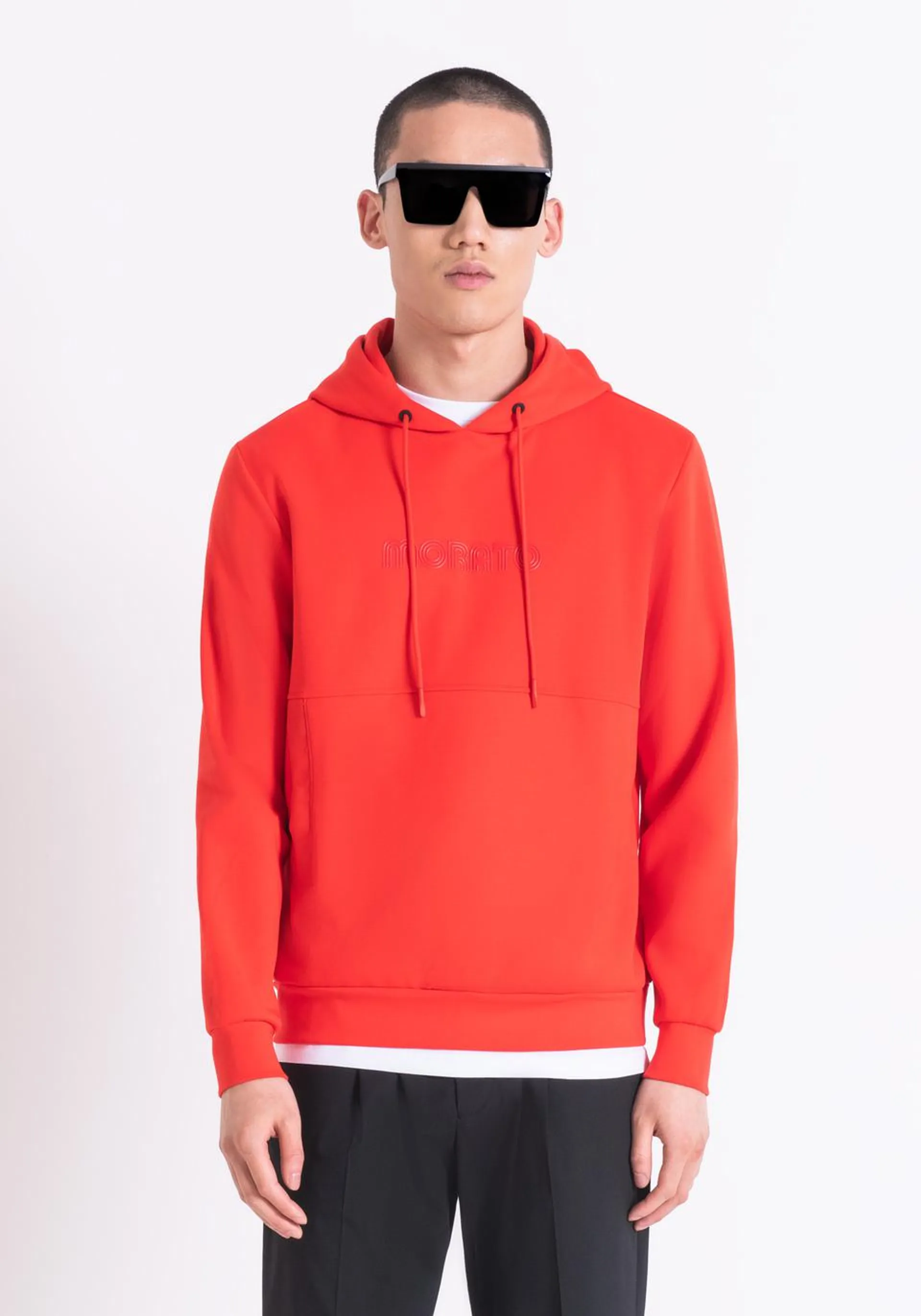 RELAXED FIT COTTON BLEND HOODIE WITH EMBOSSED LOGO