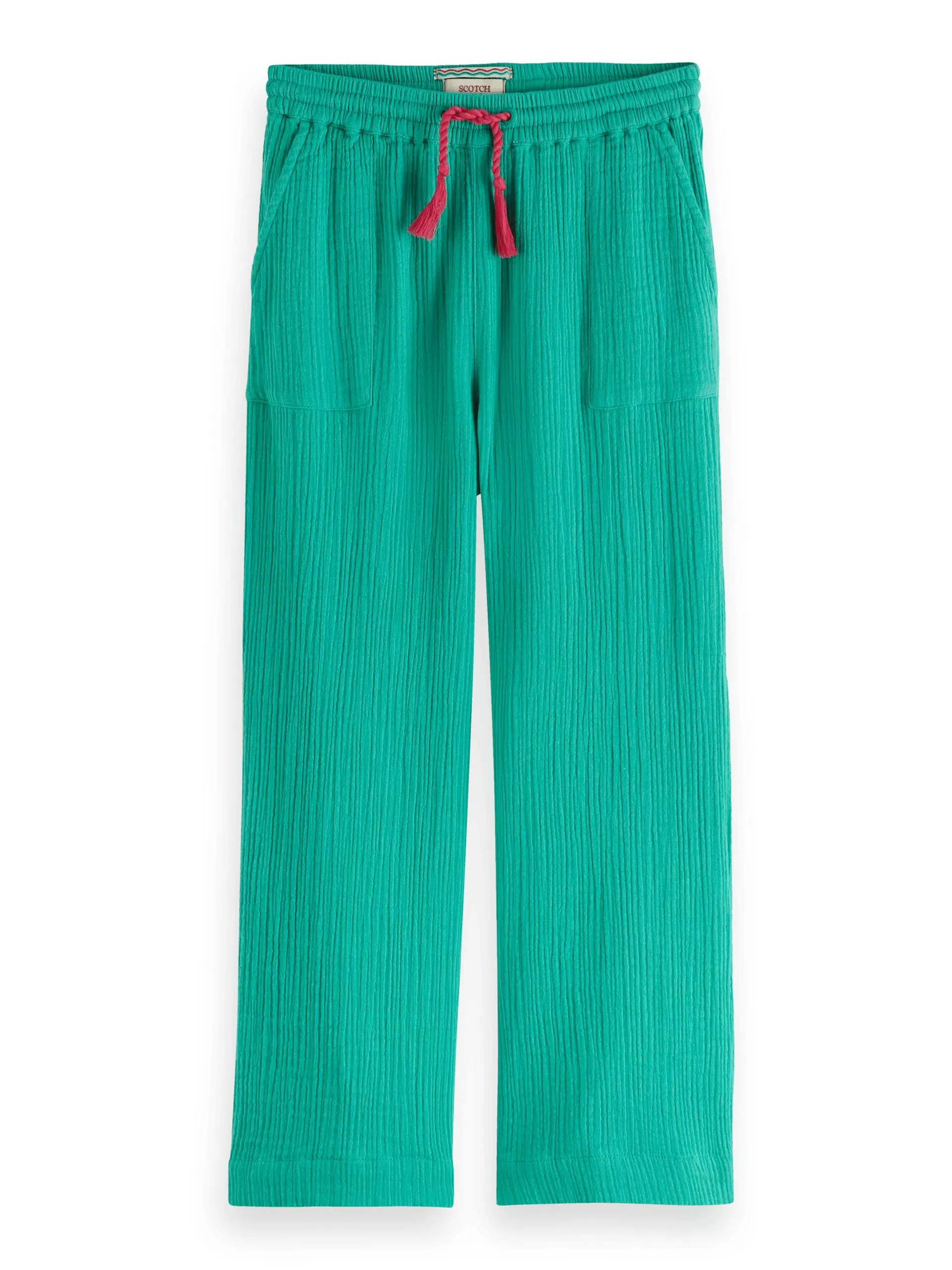 Straight-leg crinkle cotton trousers