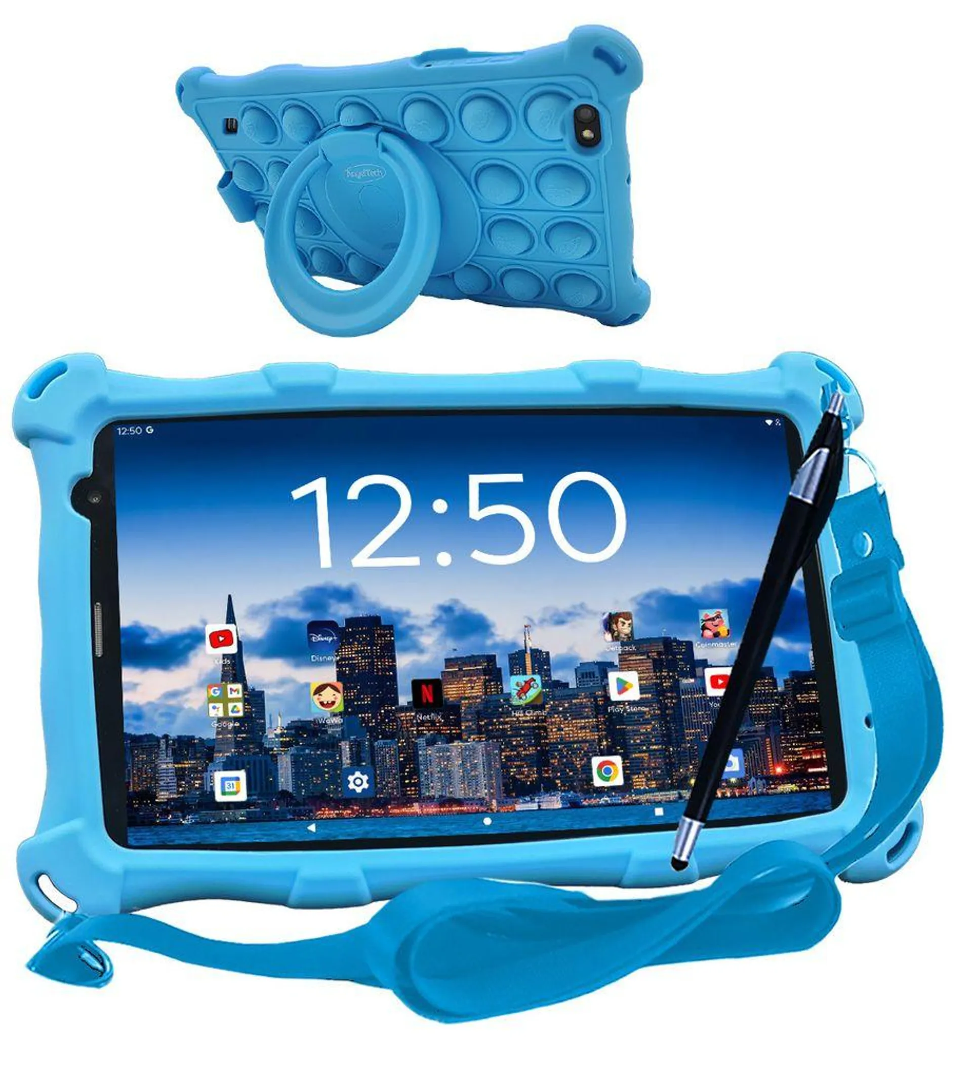 AngelTech Kindertablet PRO MAX - Android 13 - 4+3 GB RAM - 64+64 GB - Octa-Core-Prozessor - Schnelles 8 Zoll Kindertablet - Elterliche Kontrolle- Blau