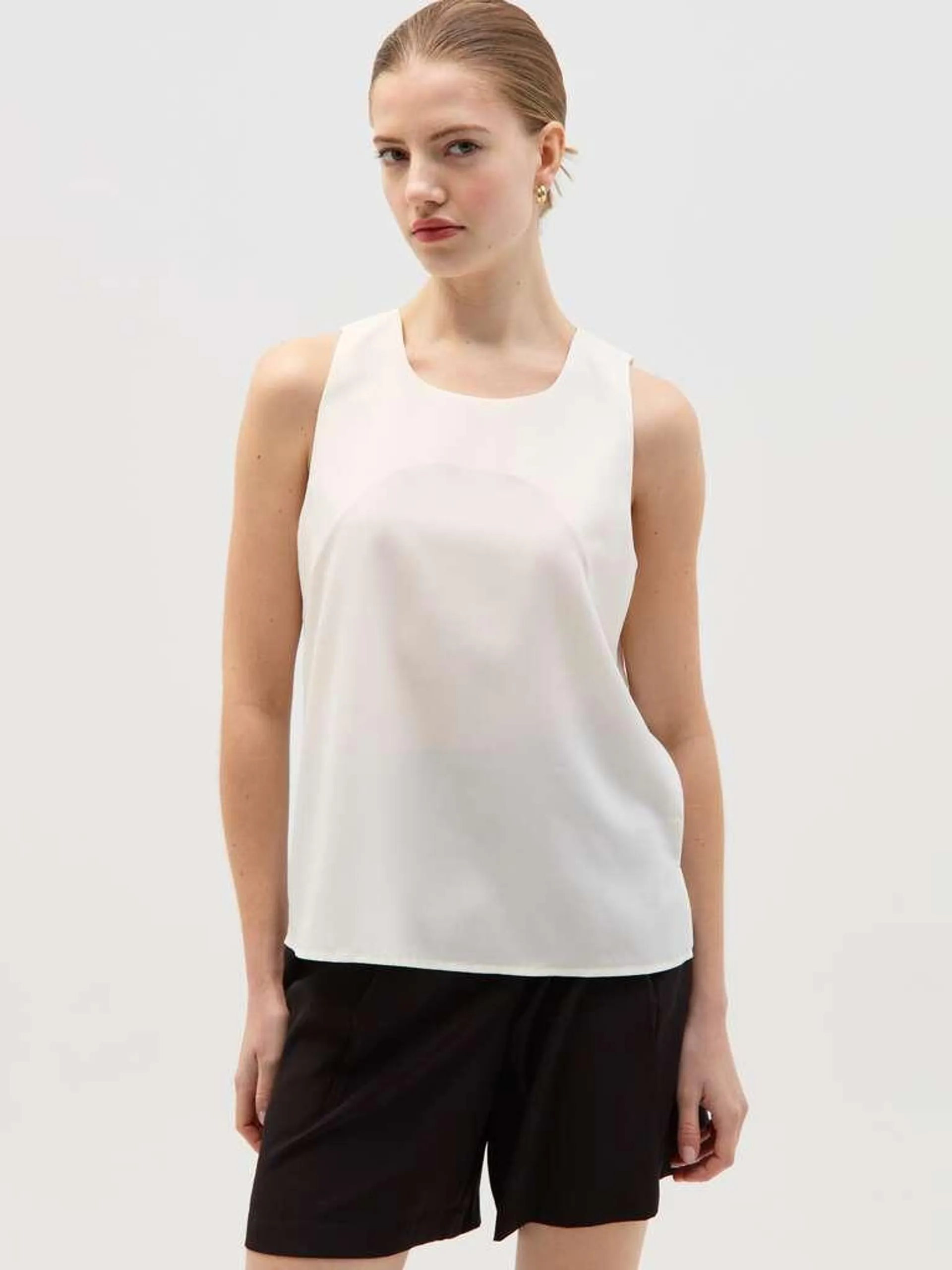 Optical White Sleeveless top in crêpe