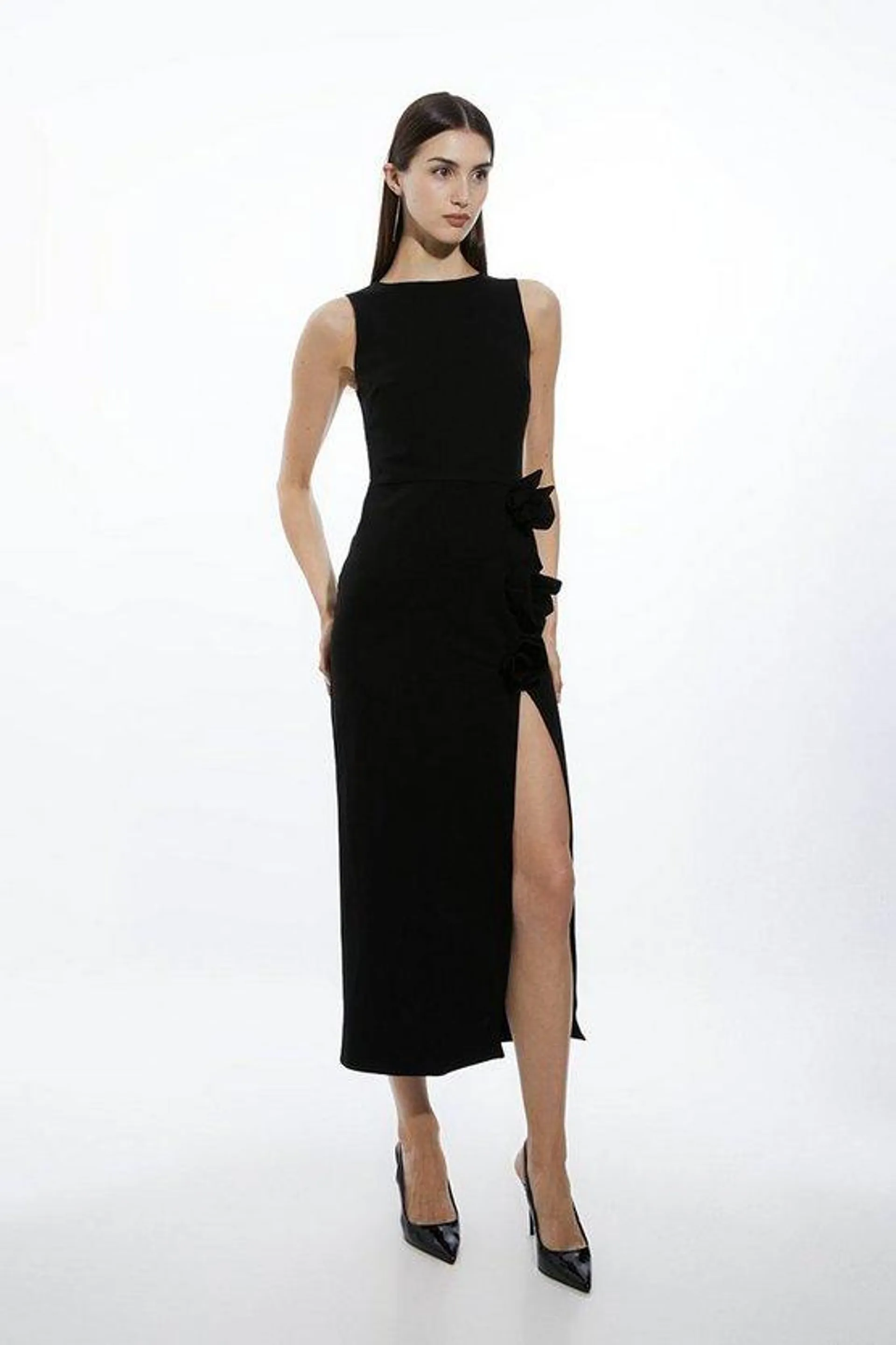 Rosette Ponte Jersey Slit Maxi Dress