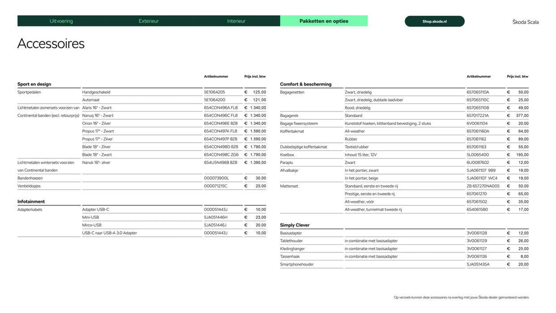 Škoda Scala prijslijst per 1 juni 2024 van 31 mei tot 31 mei 2025 - Folder pagina 17
