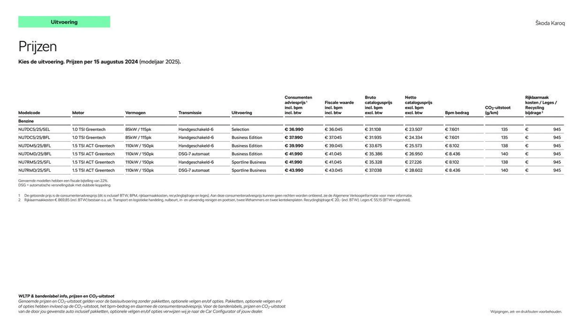 Škoda Karoq prijslijst per 15 augustus 2024 van 15 augustus tot 15 augustus 2025 - Folder pagina 4