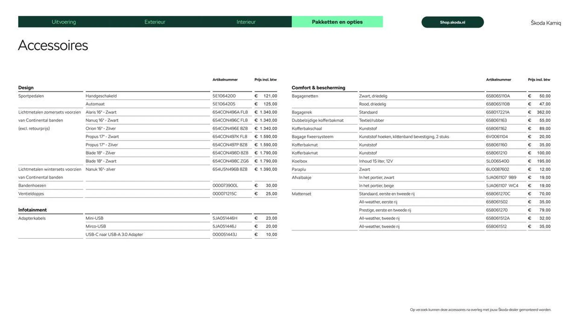 Škoda Kamiq prijslijst per 10 januari 2024 van 26 juni tot 26 juni 2025 - Folder pagina 17