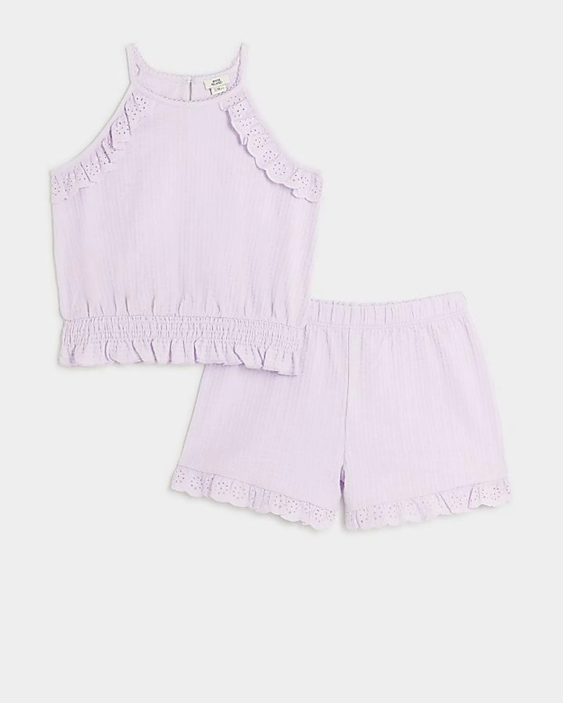 Girls pink broderie halter top set