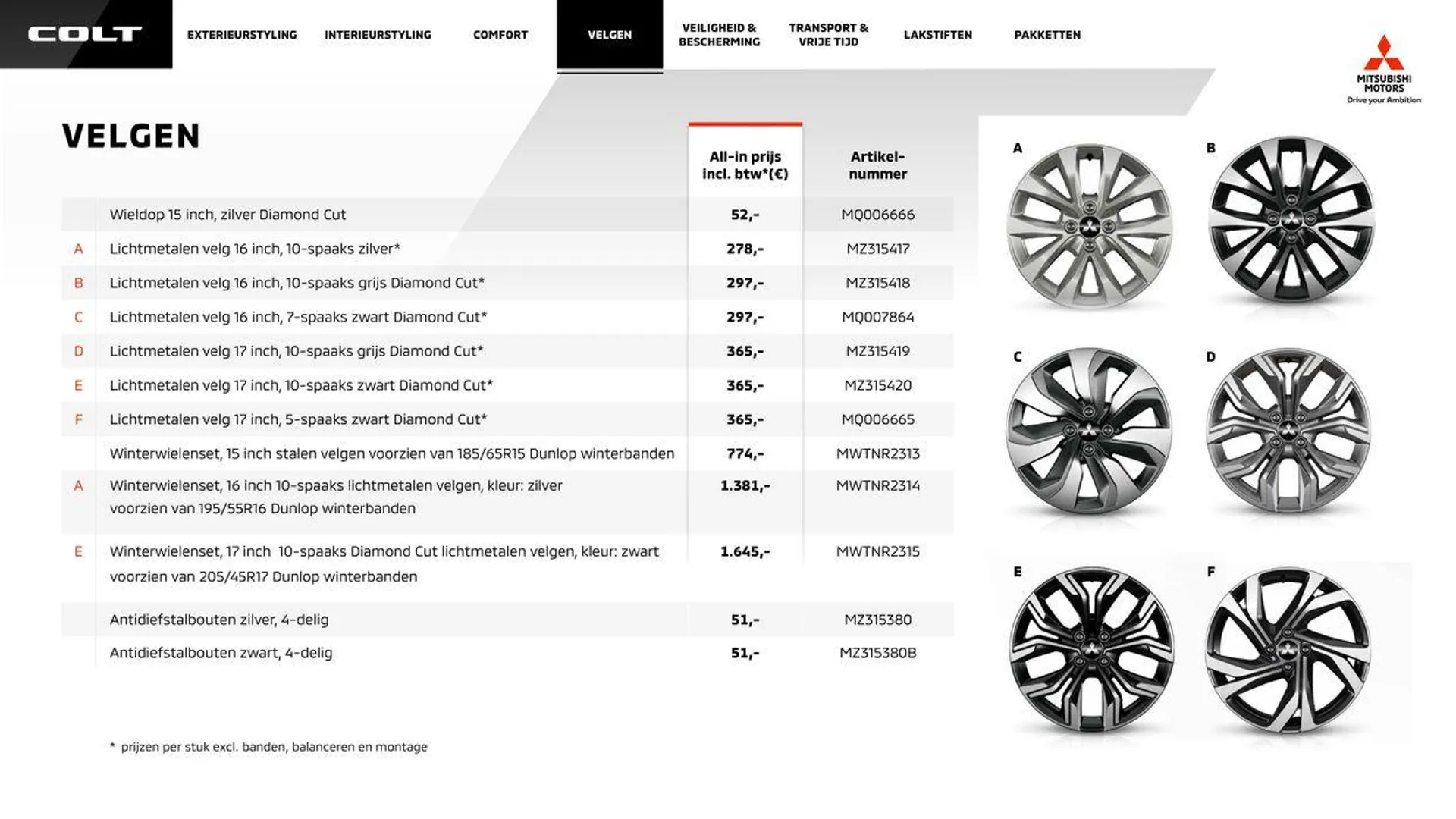 Mitsubishi Colt Prijslijst Accessoires  - 8