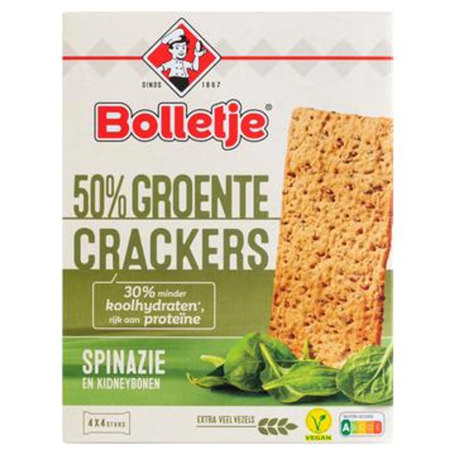 Bolletje Groente Crackers Spinazie 4 x 4 Stuks 200g