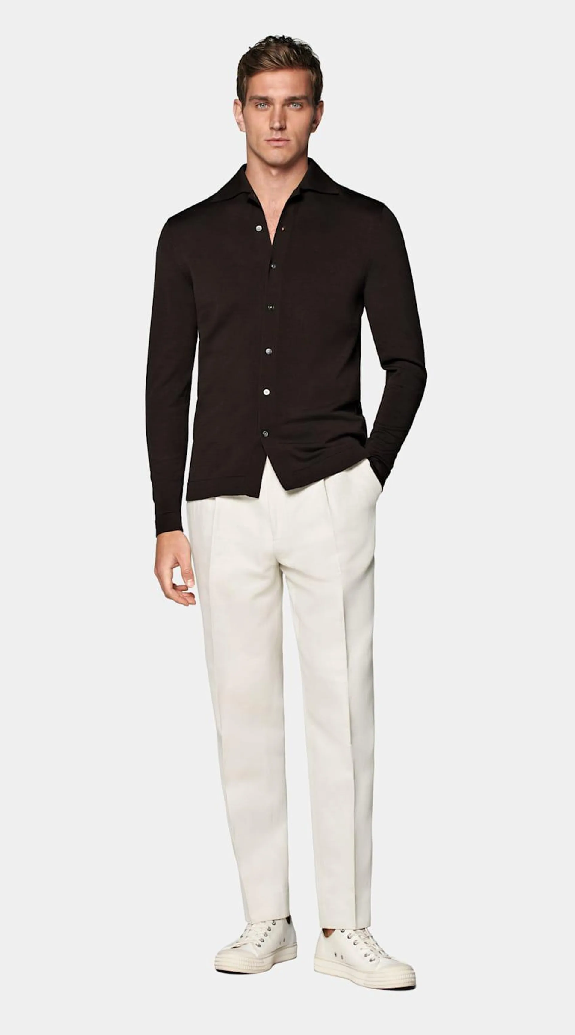 Dark Brown Long Sleeve Polo Cardigan
