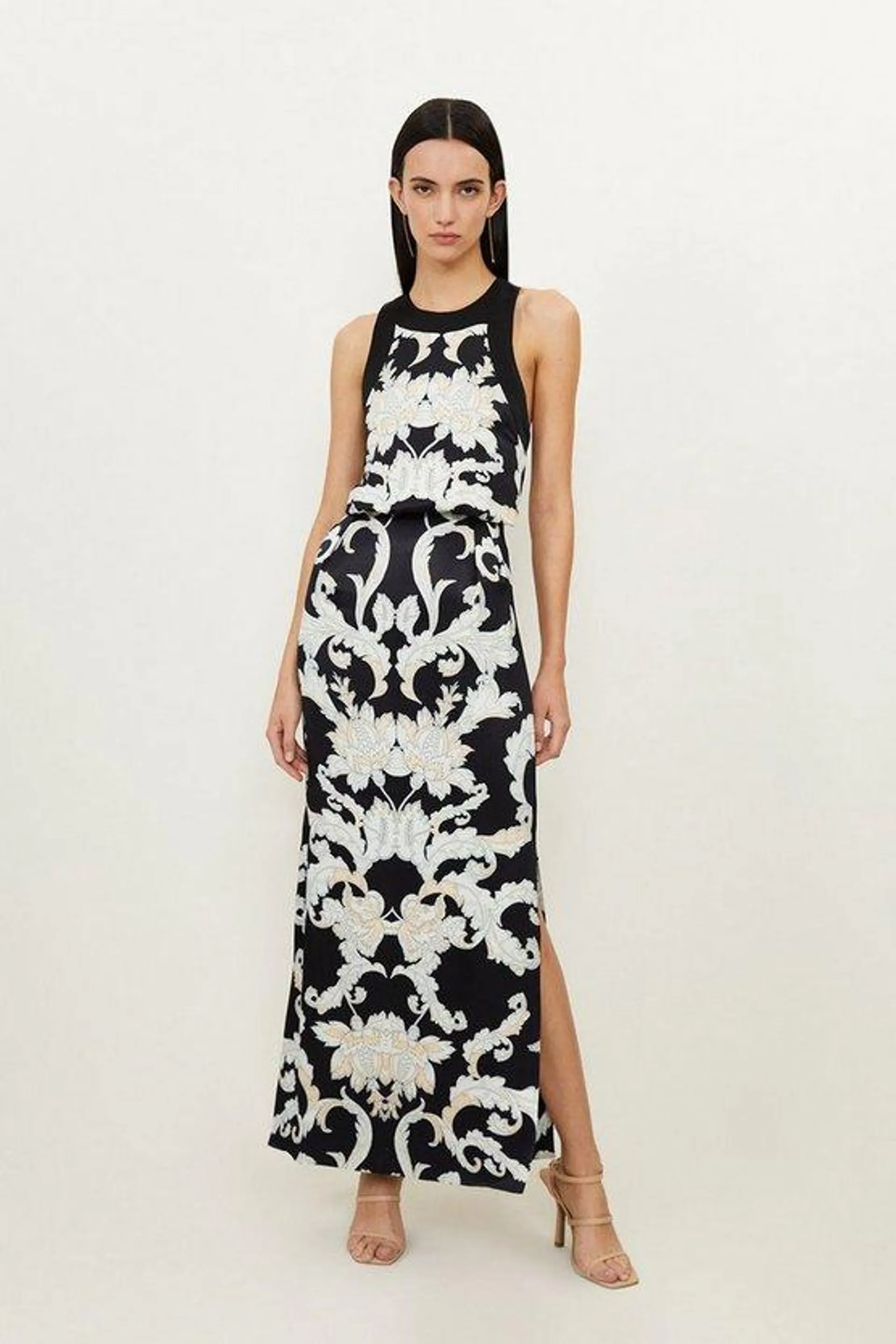 Mirrored Baroque Viscose Halter Midi Dress