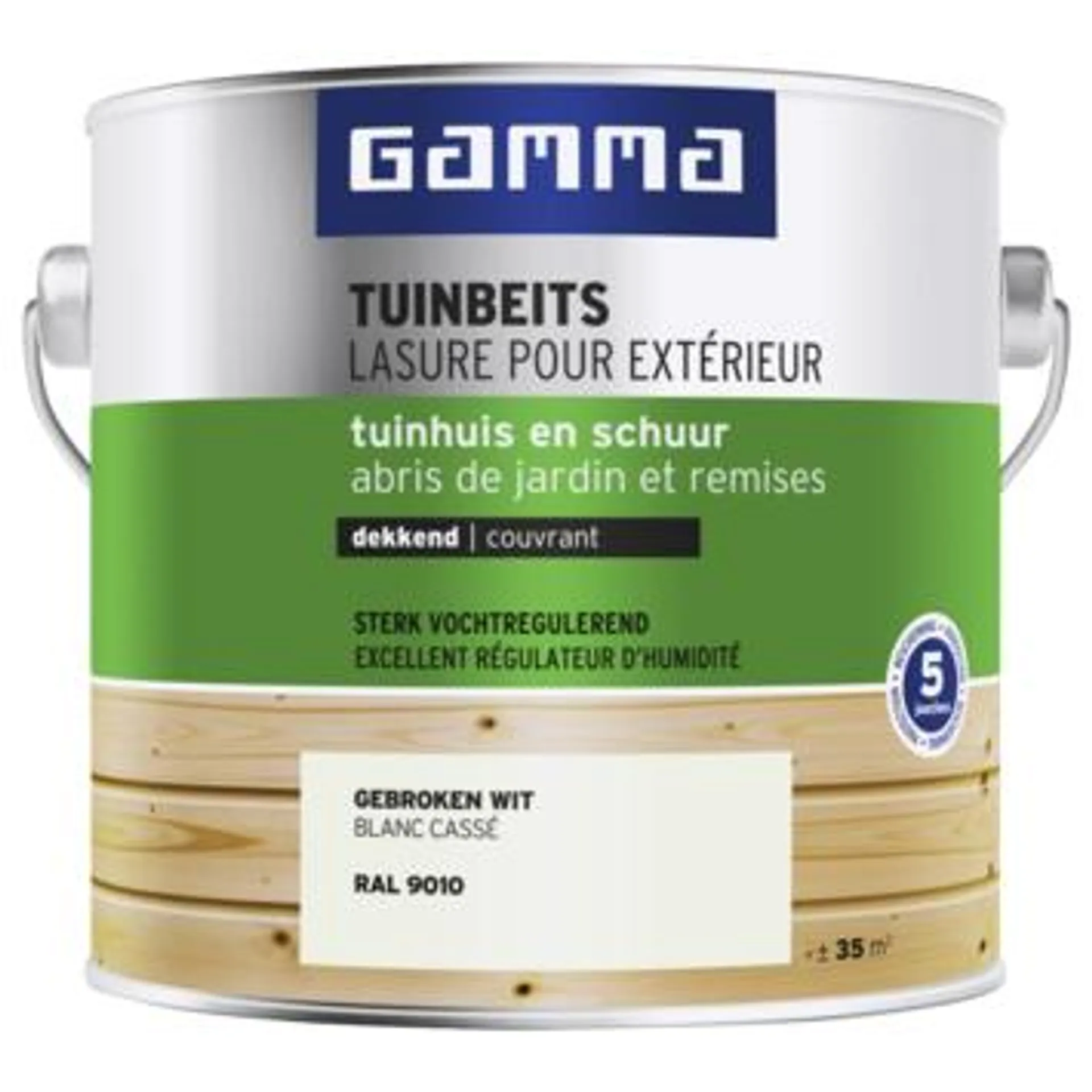 GAMMA tuinbeits tuinhuis & schuur dekkend RAL 9010 gebroken wit 2,5 liter