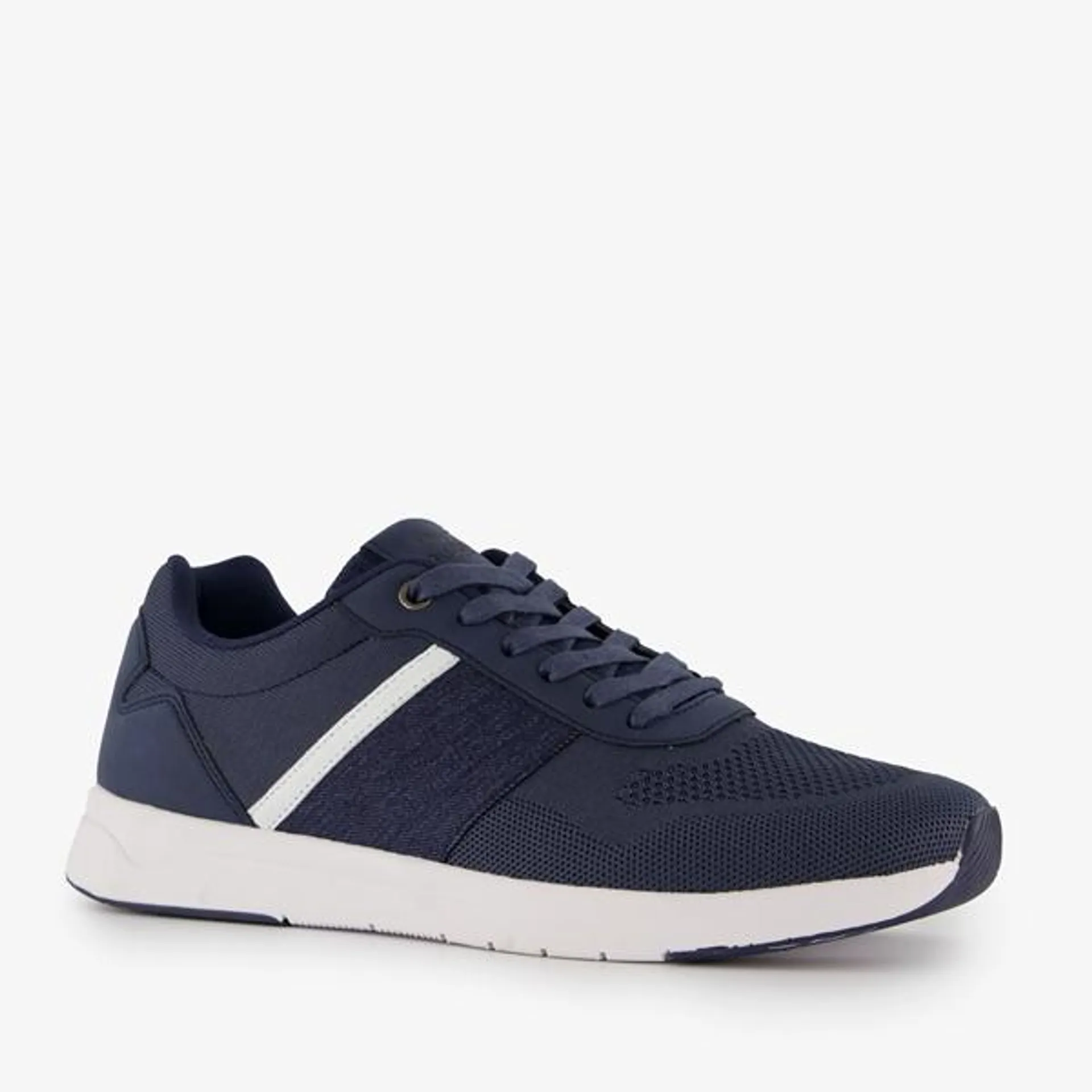 Blauwe heren sneakers met witte details van Hush Puppies. Het buiten- en bi...