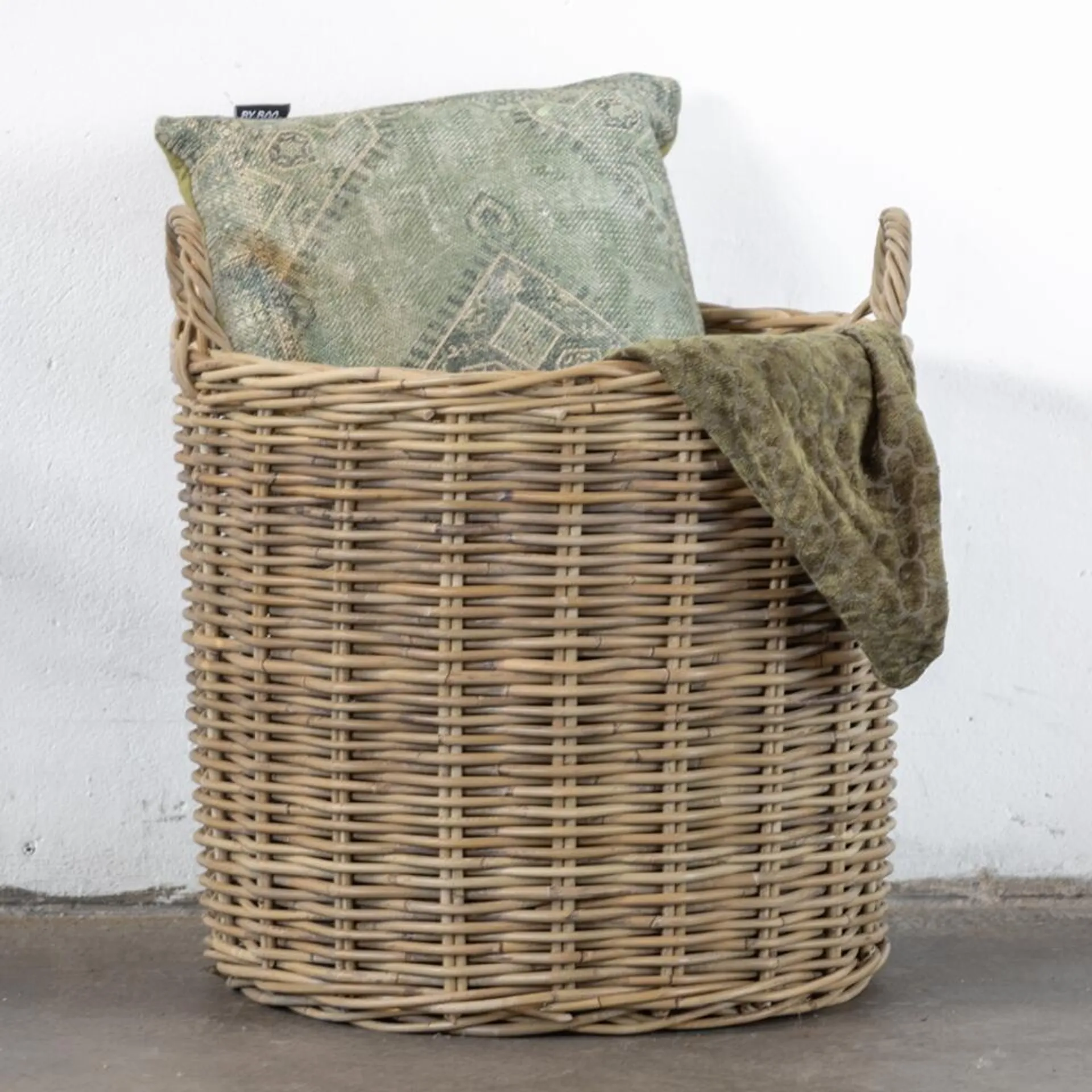 Rieten Mand - Rotan - 50x50x45cm - Mand Lauren Grijs L