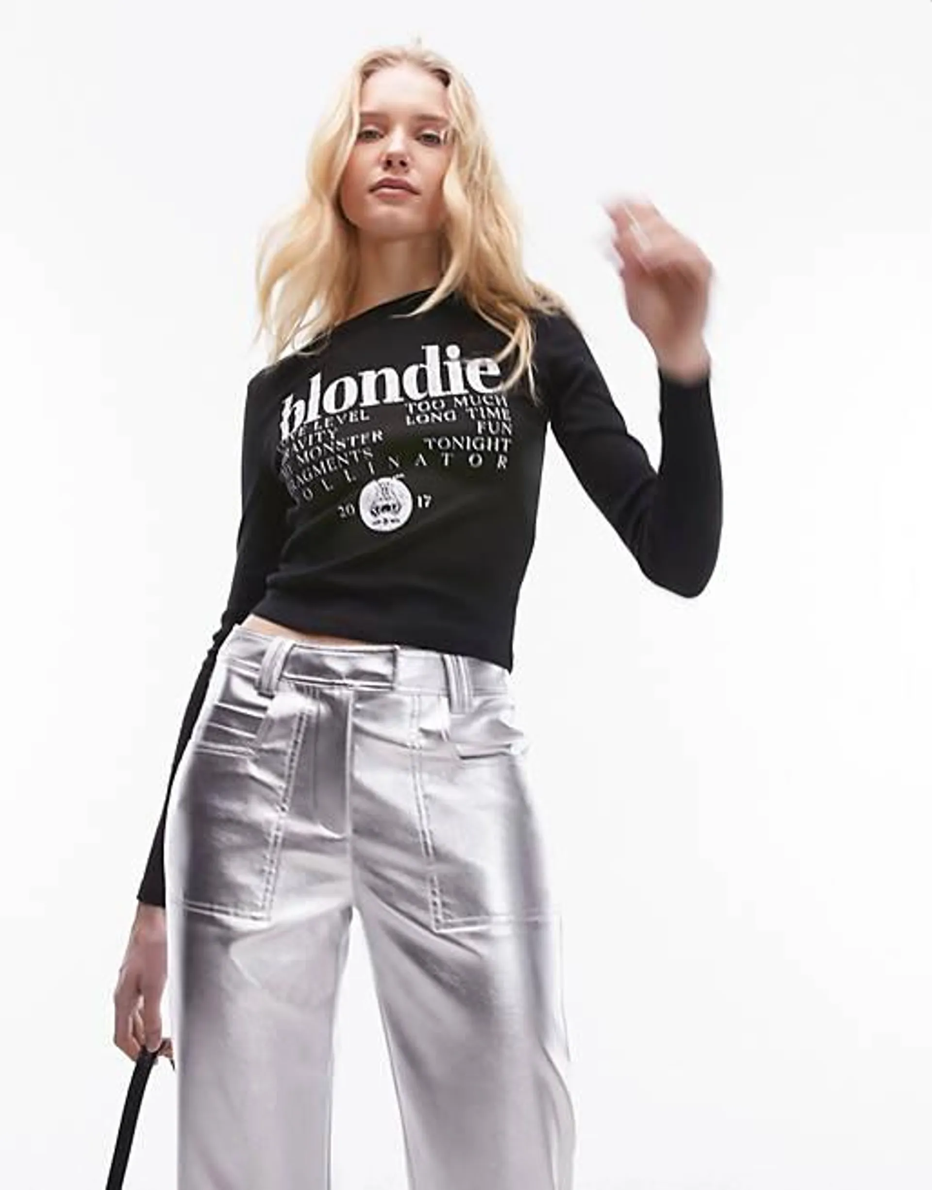 Topshop - Baby-T-shirt met lange mouwen en gelicenseerde grafische Blondie-print in zwart